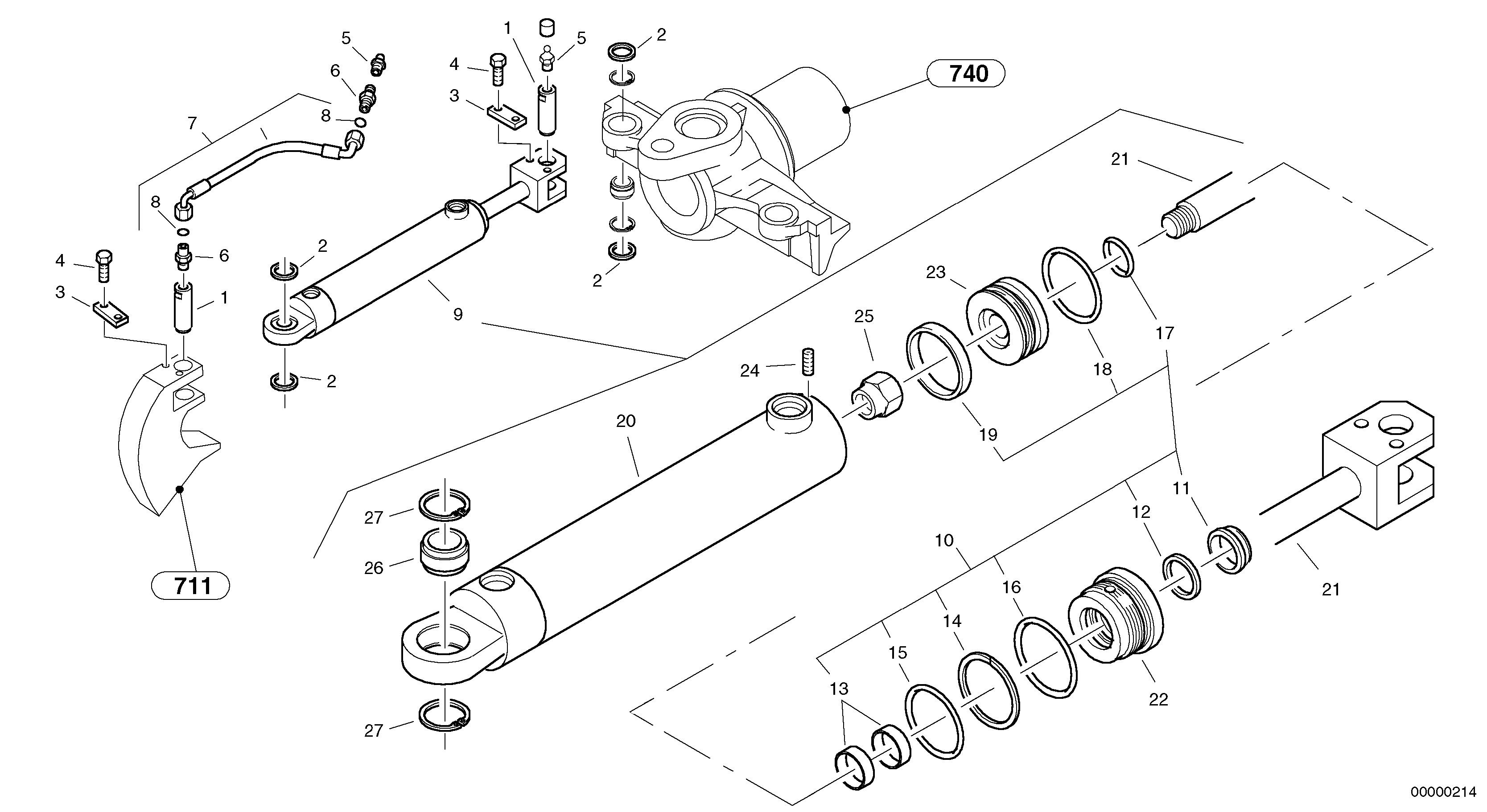 Схема запчастей Volvo L45 TYPE 194, 195 SER NO - 1000 - 12400 Гидроцилиндр рулевой 