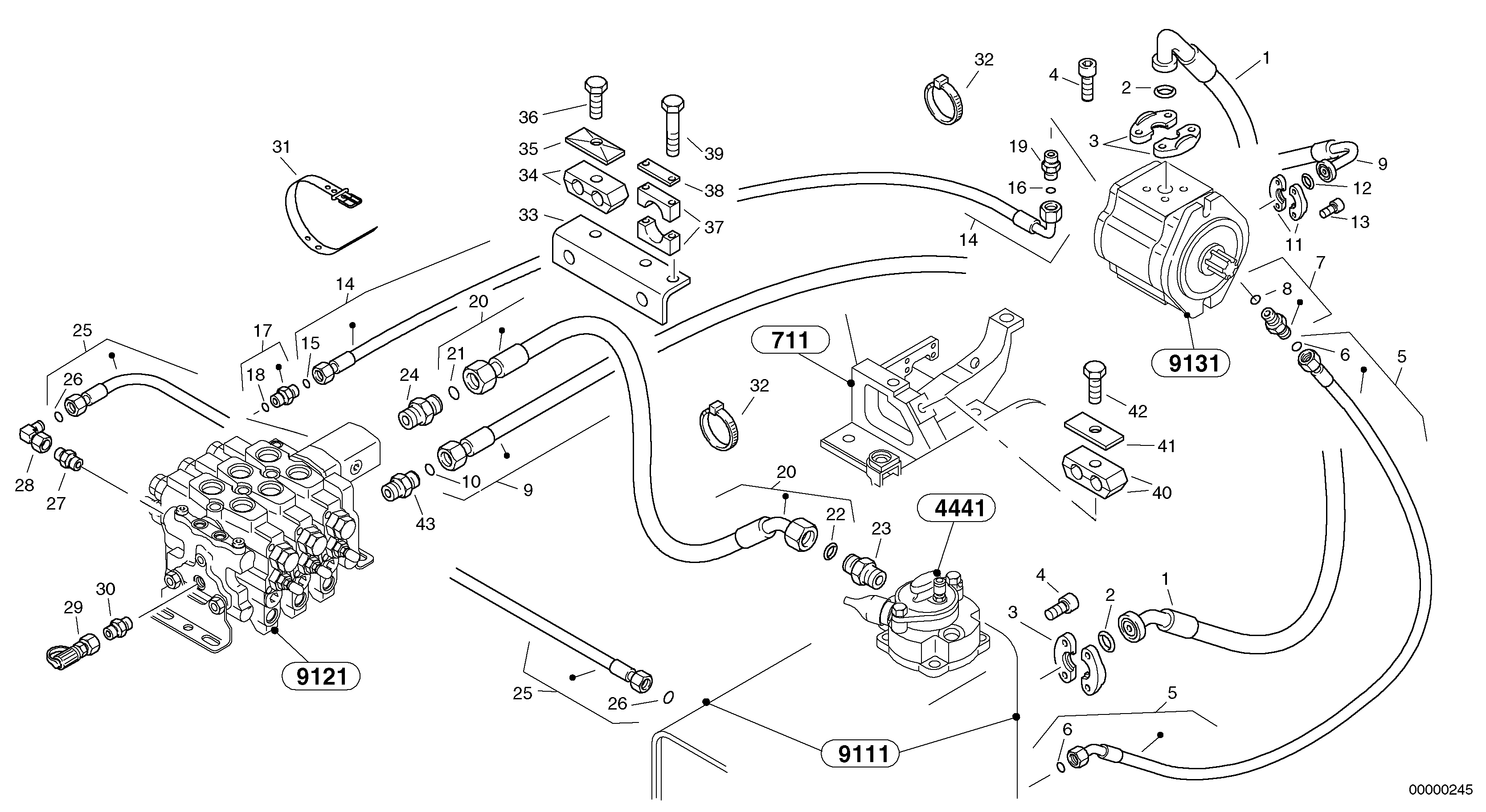 Схема запчастей Volvo L45 TYPE 194, 195 SER NO - 1000 - 18128 Lines - rear vehicle 