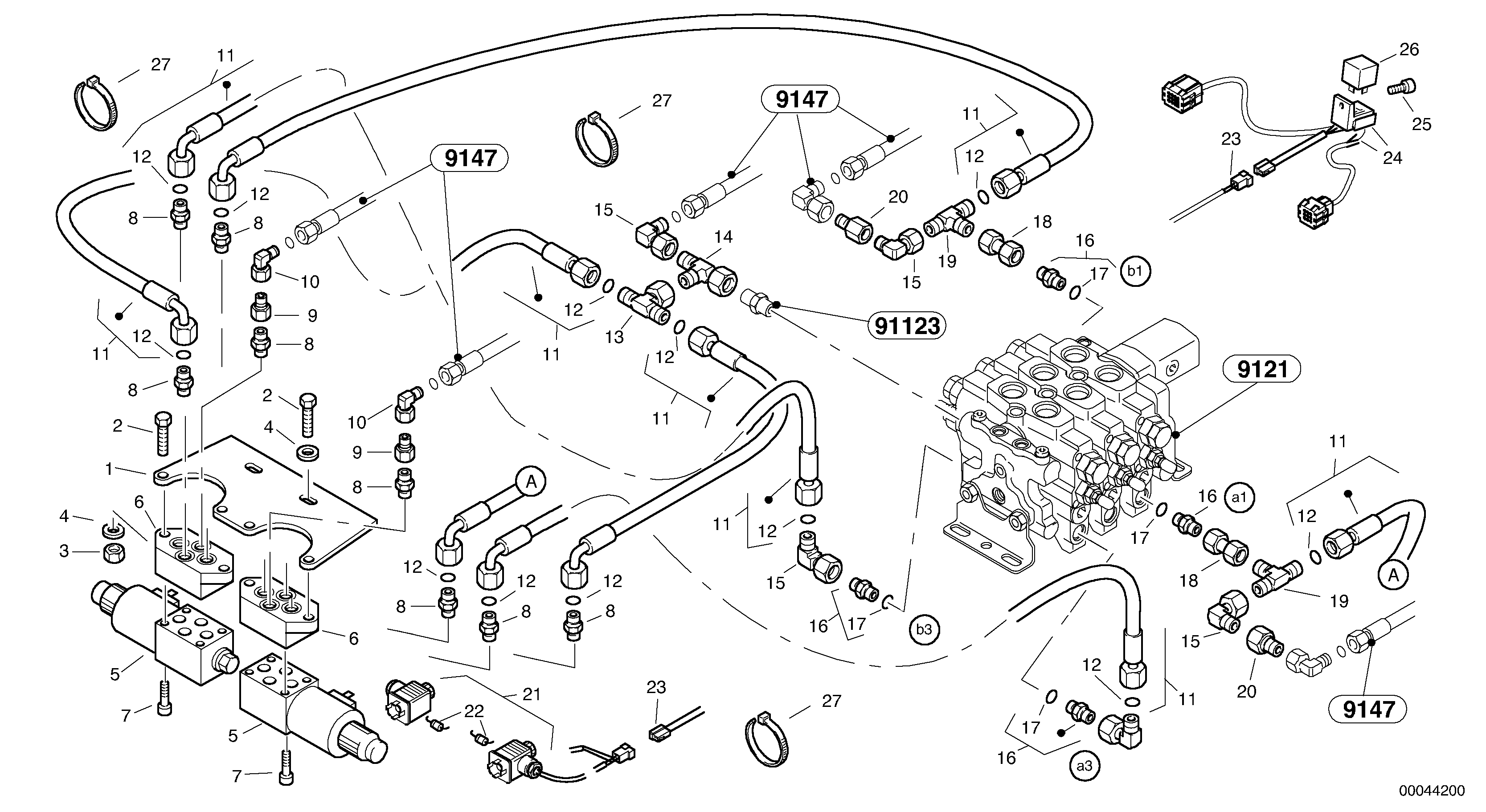 Схема запчастей Volvo L45 TYPE 194, 195 SER NO - 1000 - 19153 Hydraulic function - Nr. 3 