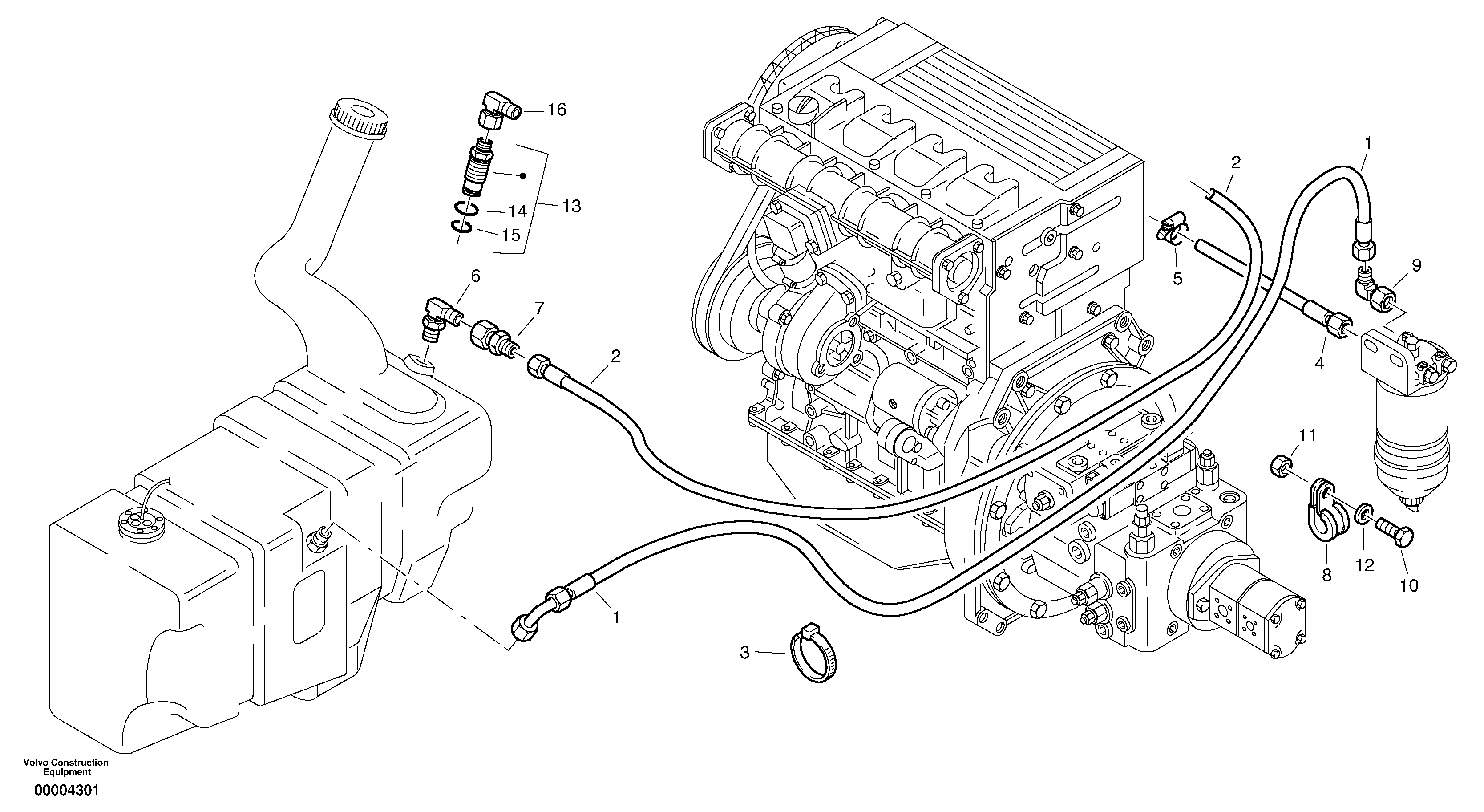 Схема запчастей Volvo L32B TYPE 184 - 14214 Fuel pipes 