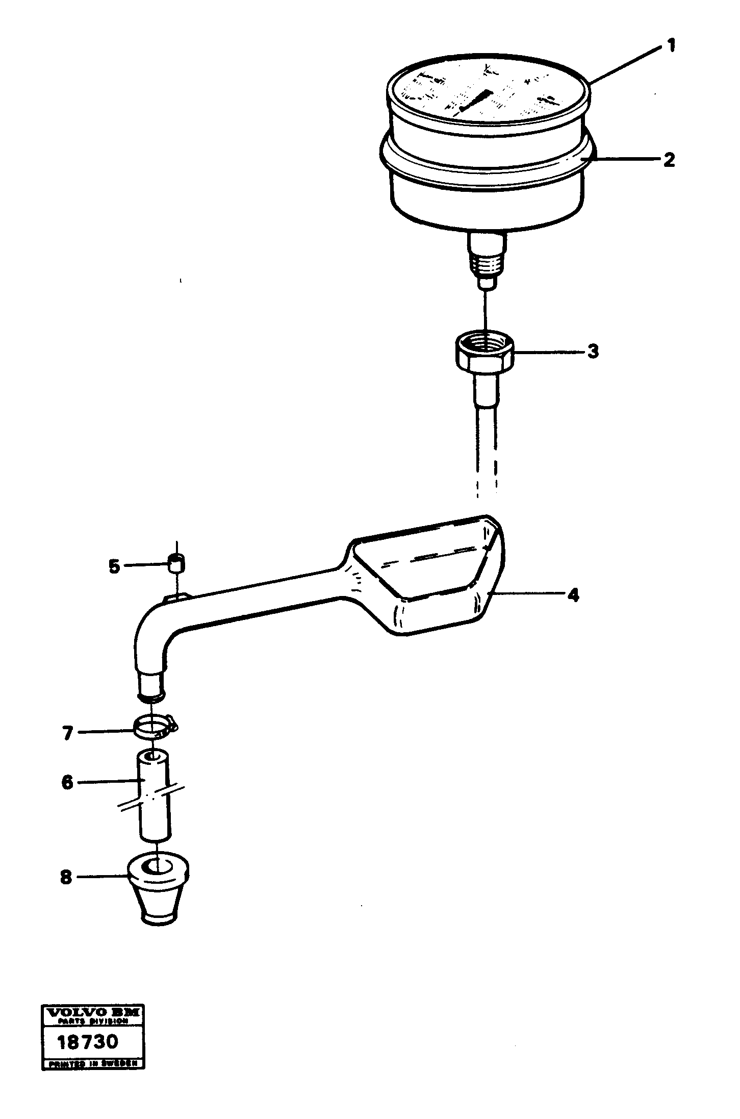 Схема запчастей Volvo L30 - 67675 Manometer with fitting parts L30 L30