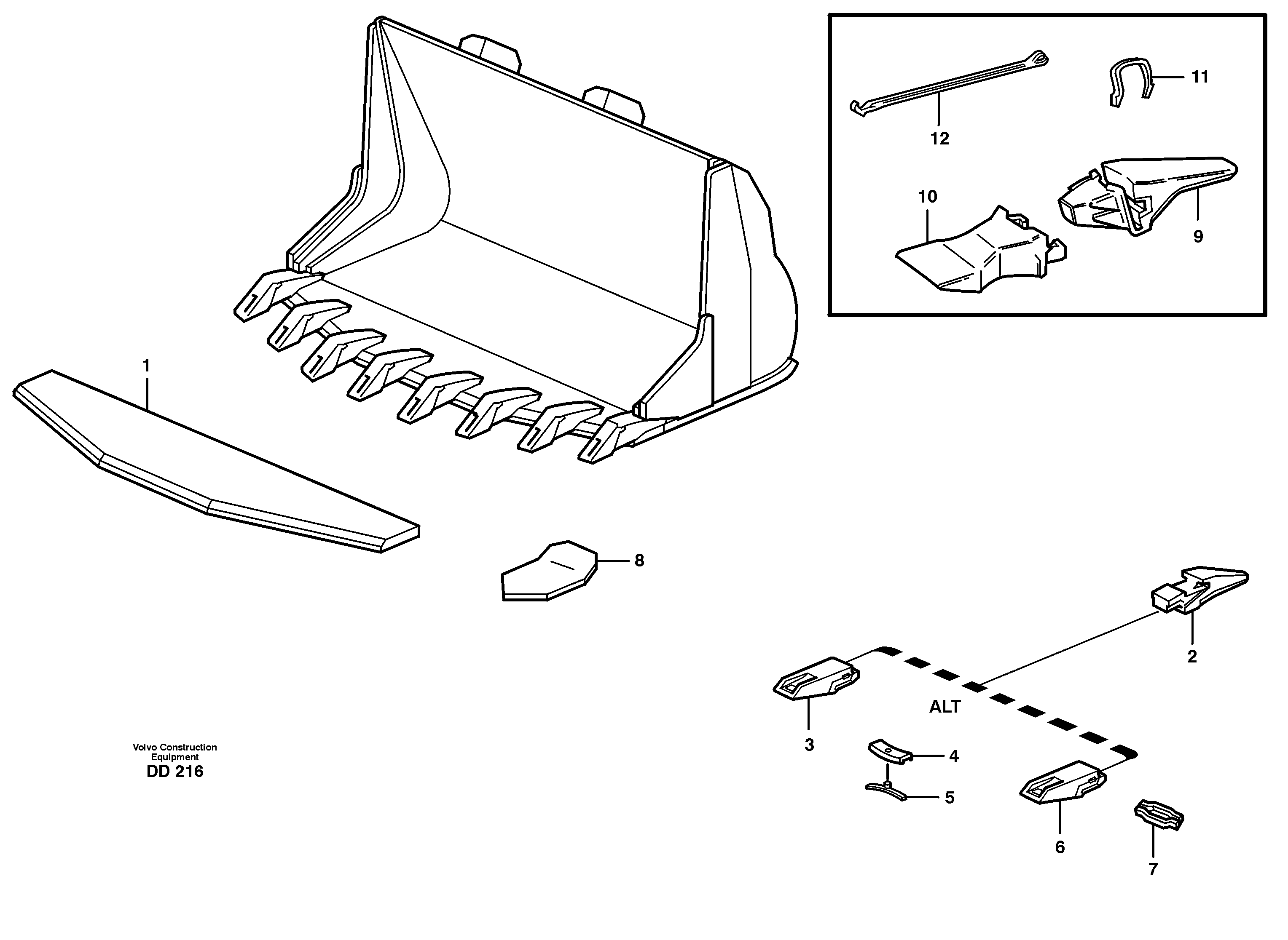 Схема запчастей Volvo L30 - 27730 Bucket, truncated vec lip with teeth ATTACHMENTS ATTACHMENTS BUCKETS