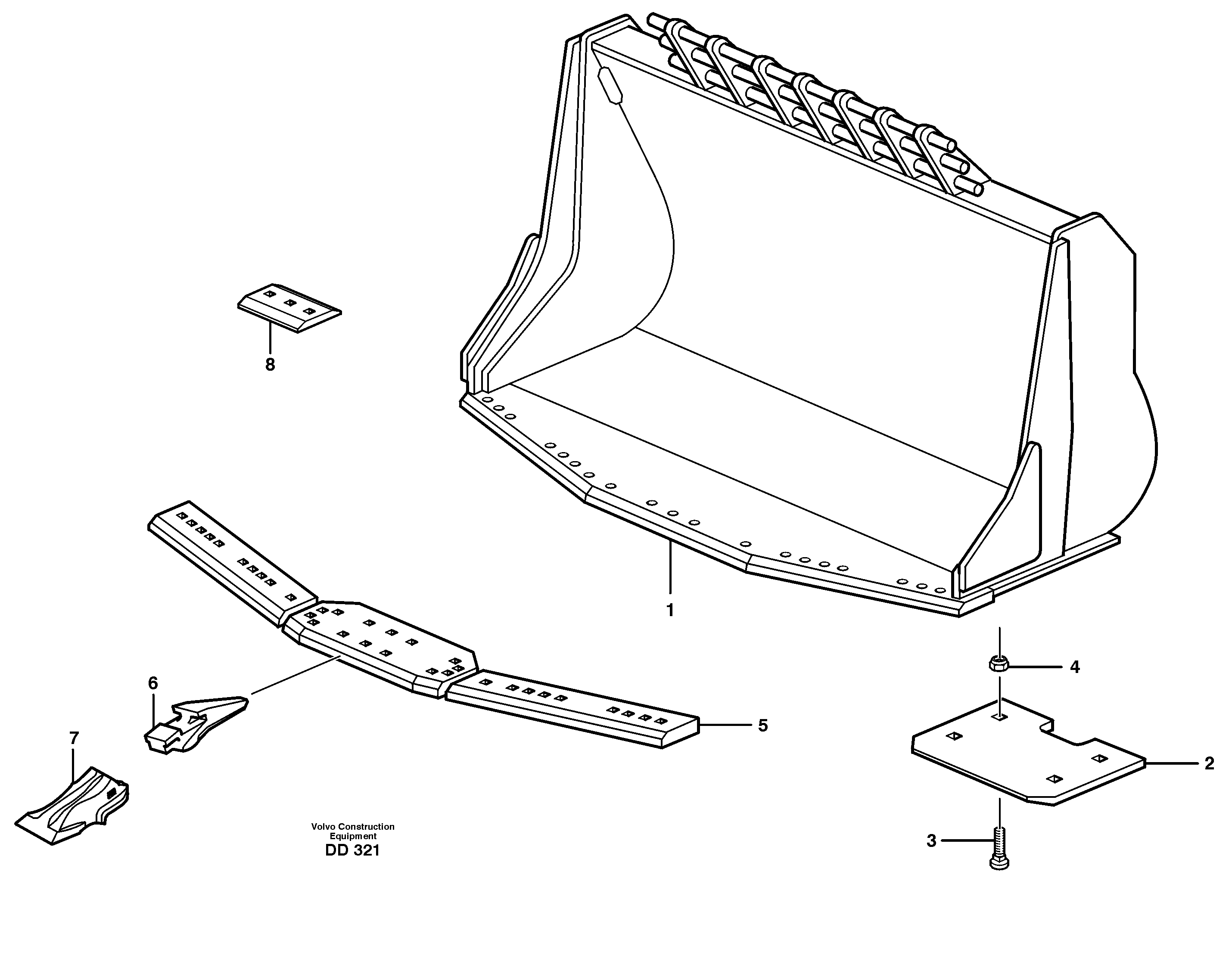 Схема запчастей Volvo L30 - 27737 Bucket,spade nose, alt. edge savers or teeth ATTACHMENTS ATTACHMENTS BUCKETS