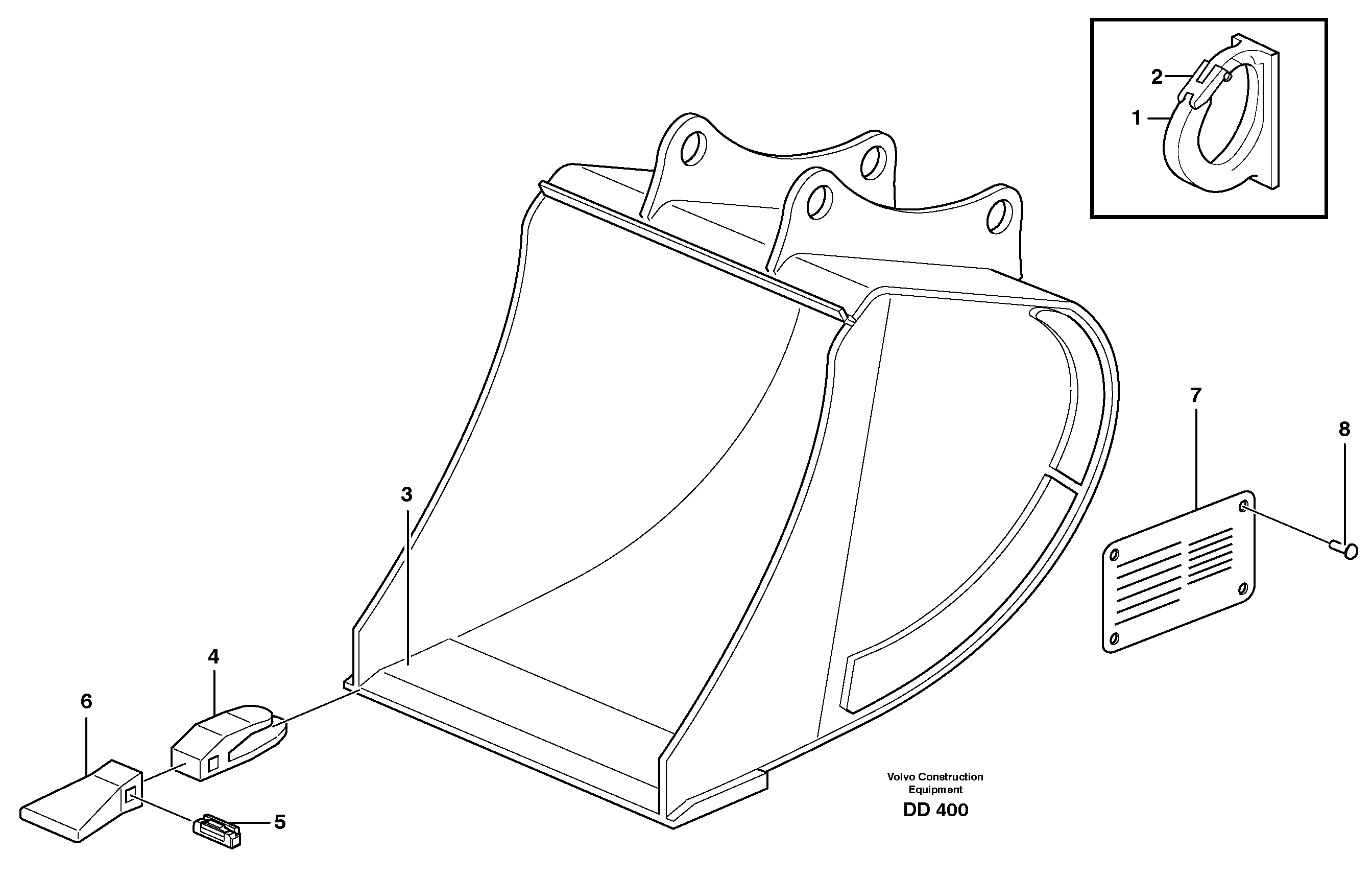 Схема запчастей Volvo L30 - 28406 Buckets, direct fitting, Esco Super V ATTACHMENTS ATTACHMENTS BUCKETS