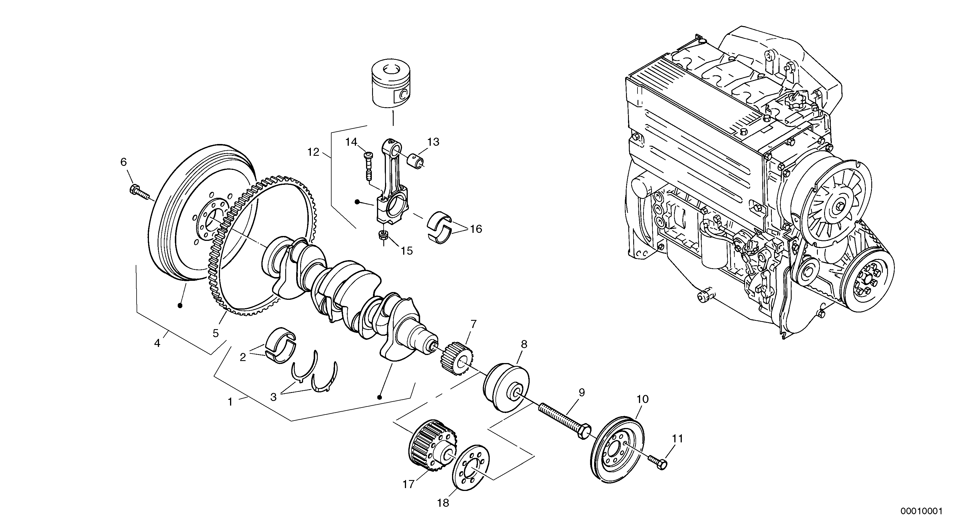 Схема запчастей Volvo L30 - 15292 Коленчатый вал (коленвал) L30 TYPE 180, 181 SER NO - 2200