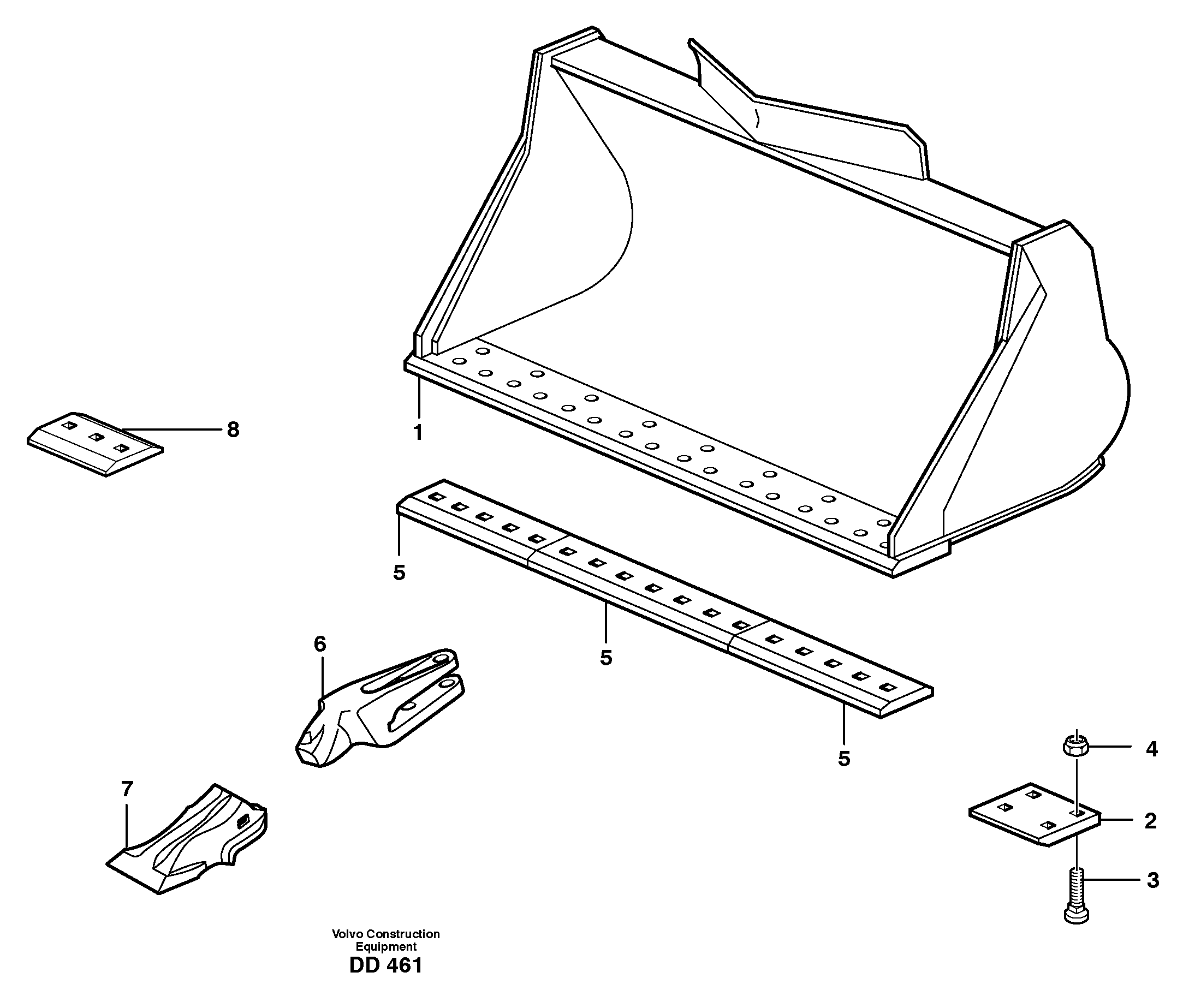 Схема запчастей Volvo L30 - 15635 Bucket, straight lip, alt. edge savers or teeth ATTACHMENTS ATTACHMENTS BUCKETS