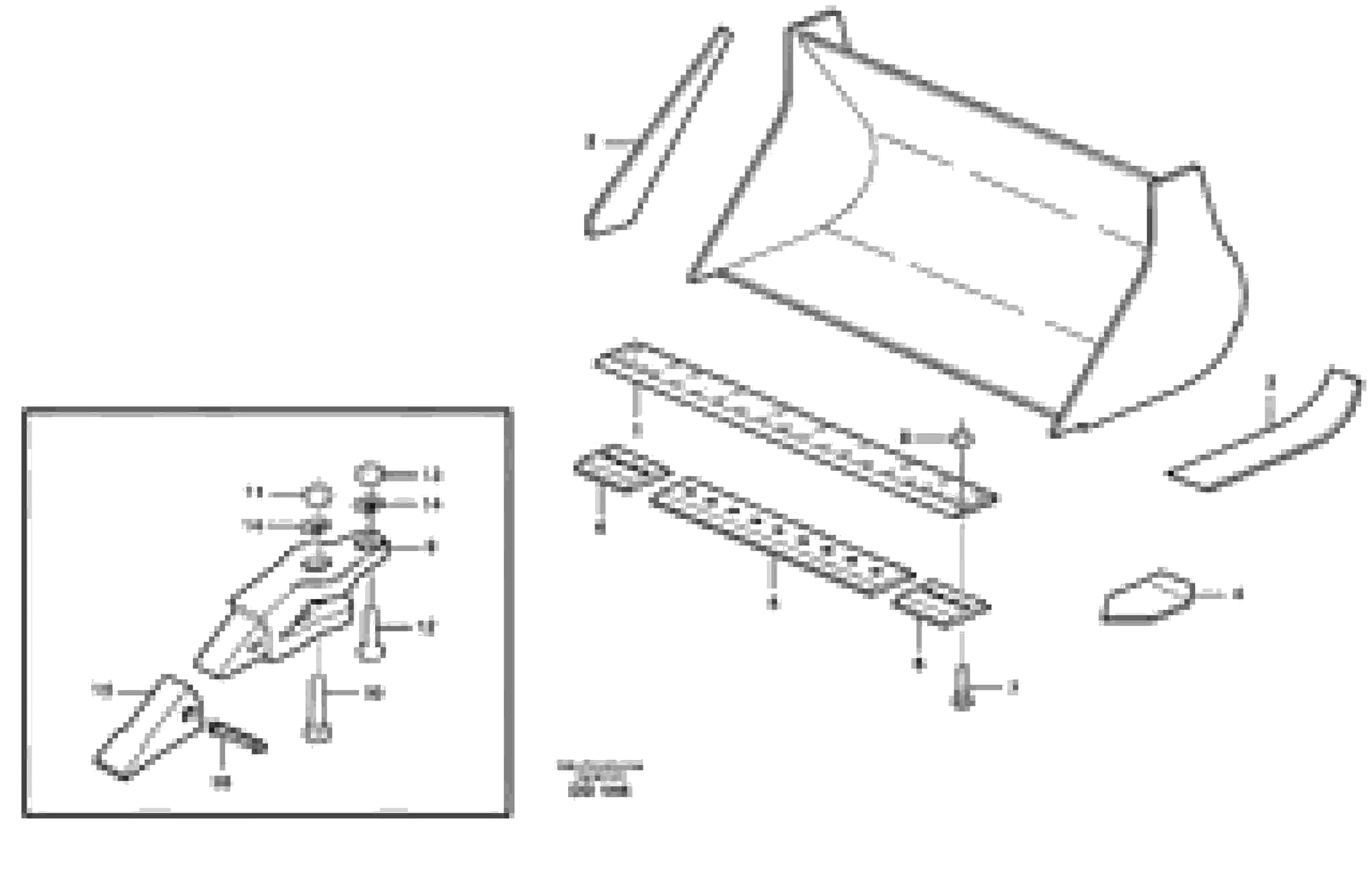 Схема запчастей Volvo L30 - 20586 Bucket, straight lip, alt. edge savers or teeth ATTACHMENTS ATTACHMENTS BUCKETS