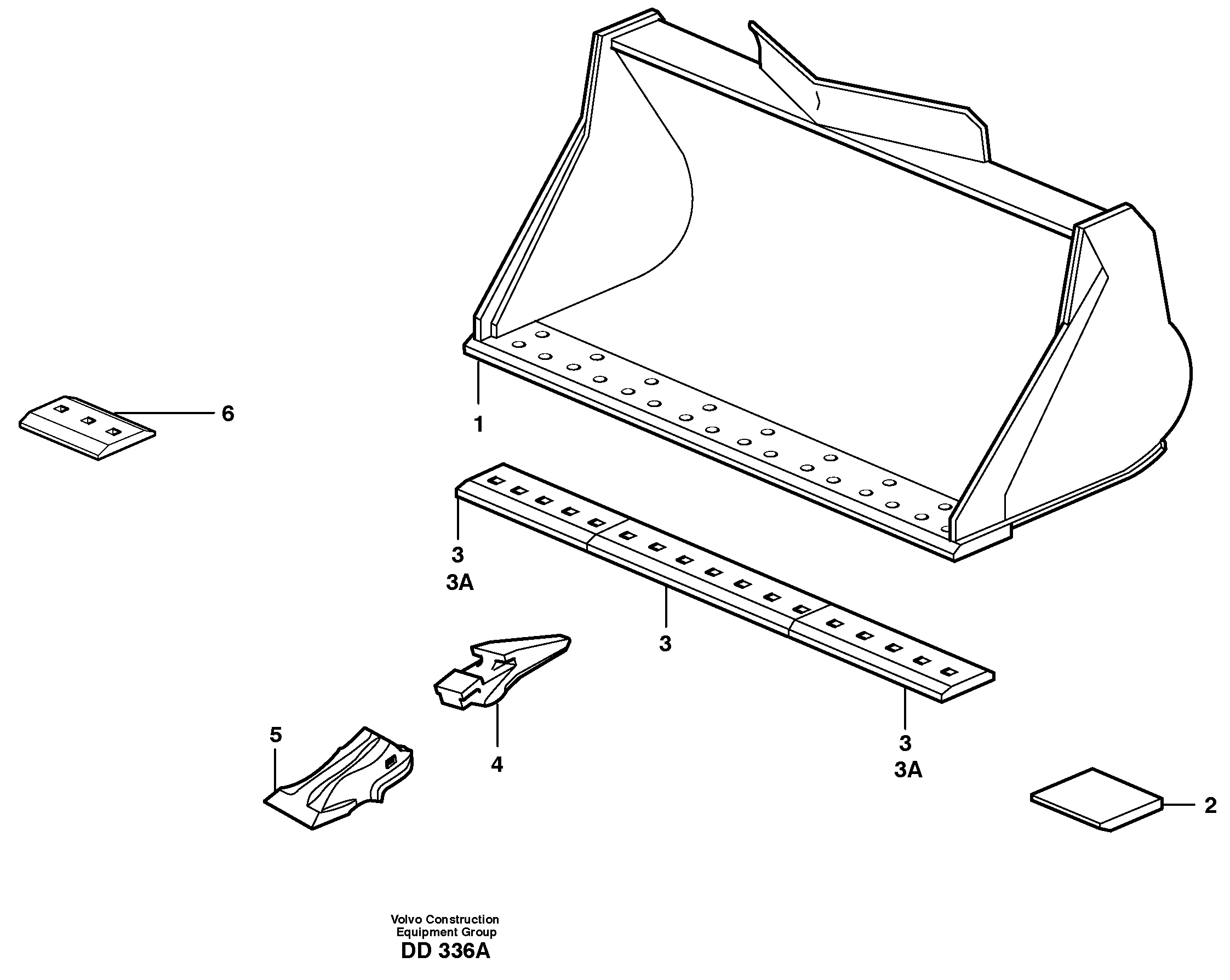 Схема запчастей Volvo L30 - 22460 Bucket, straight lip, alt. edge savers or teeth ATTACHMENTS ATTACHMENTS BUCKETS