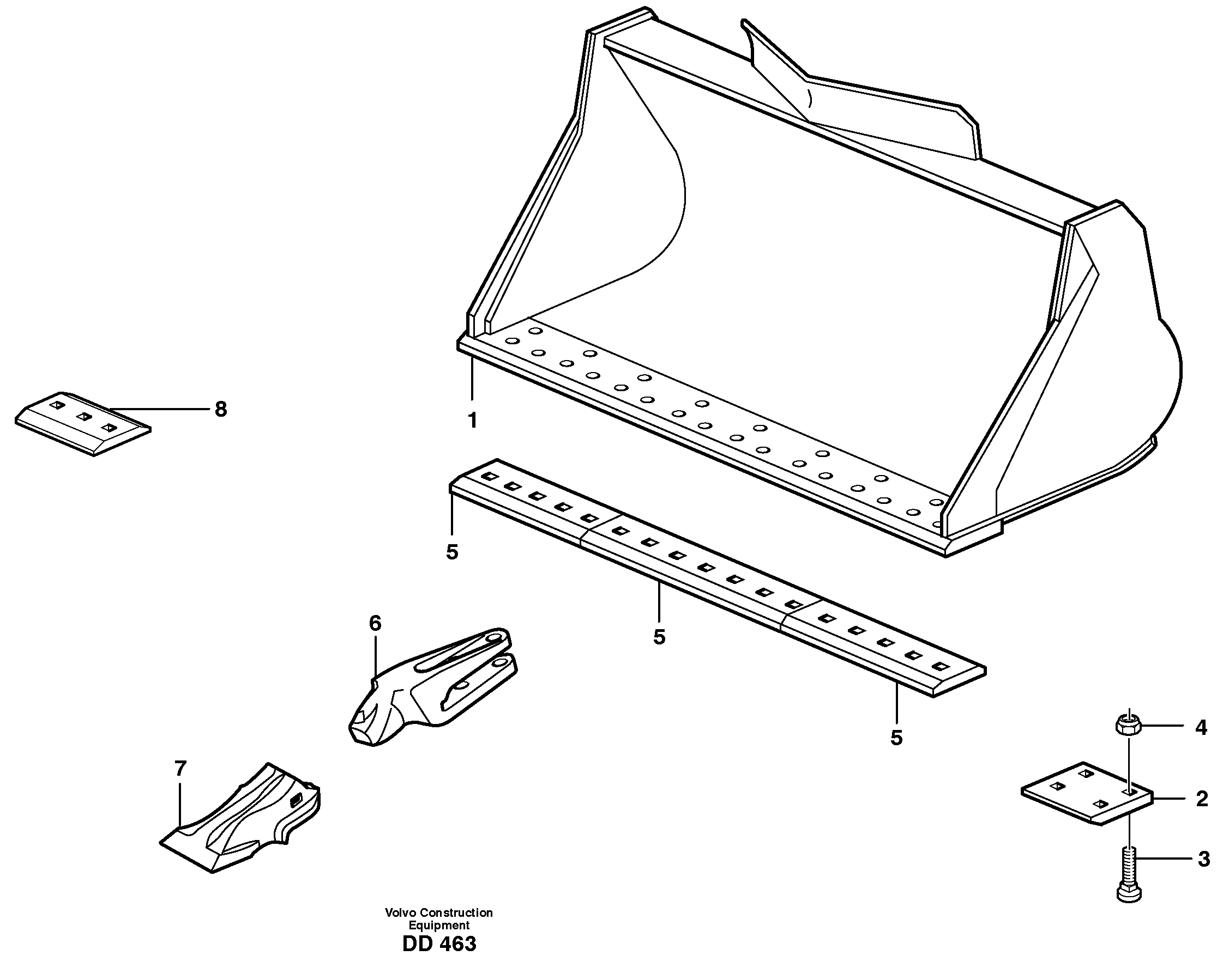 Схема запчастей Volvo L30B - 20577 Bucket, straight lip, alt. edge savers or teeth ATTACHMENTS ATTACHMENTS BUCKETS