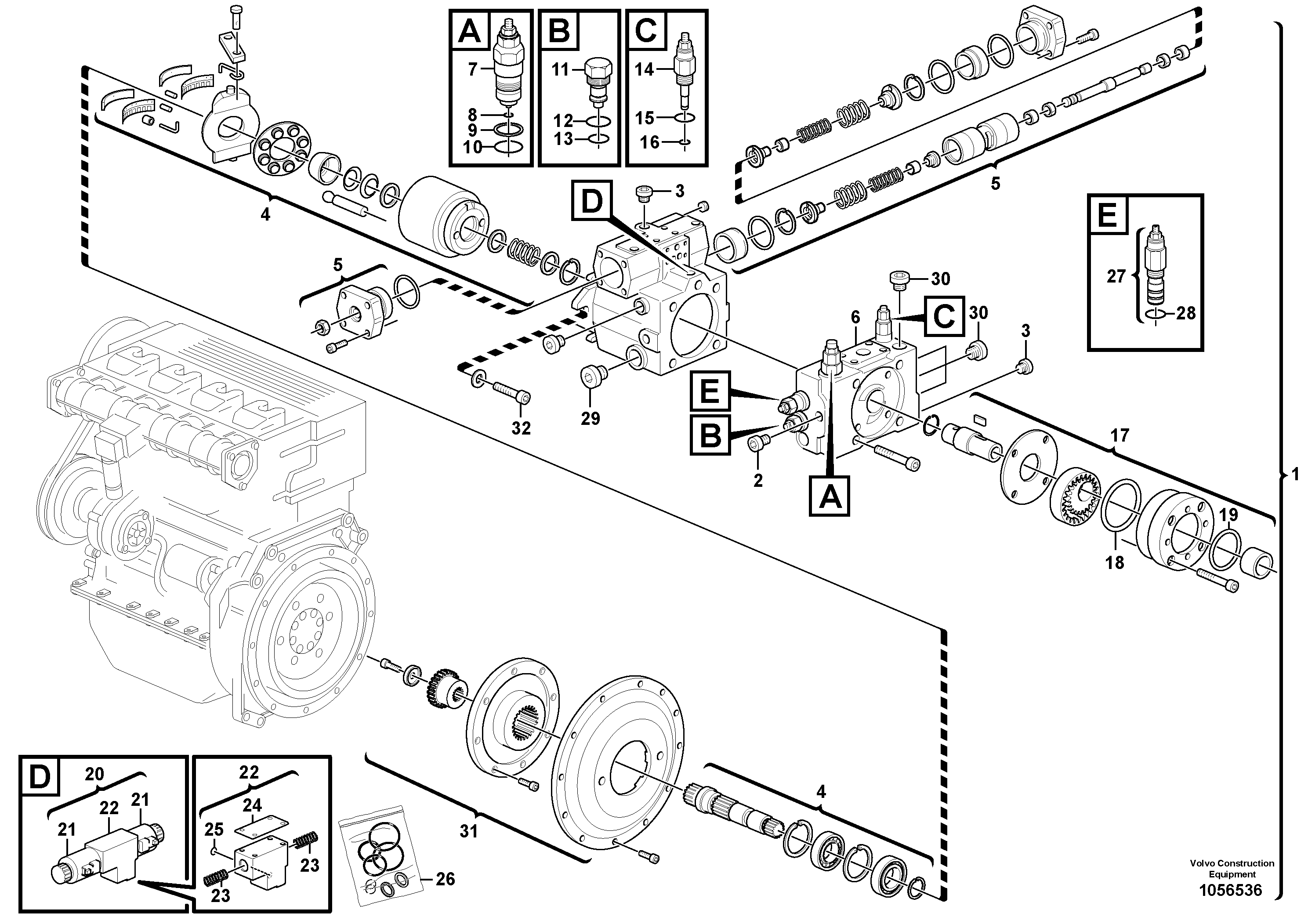 Схема запчастей Volvo L30B - 94268 Variable displacement pump L30B TYPE 182, 183, 185 SER NO 3000 -