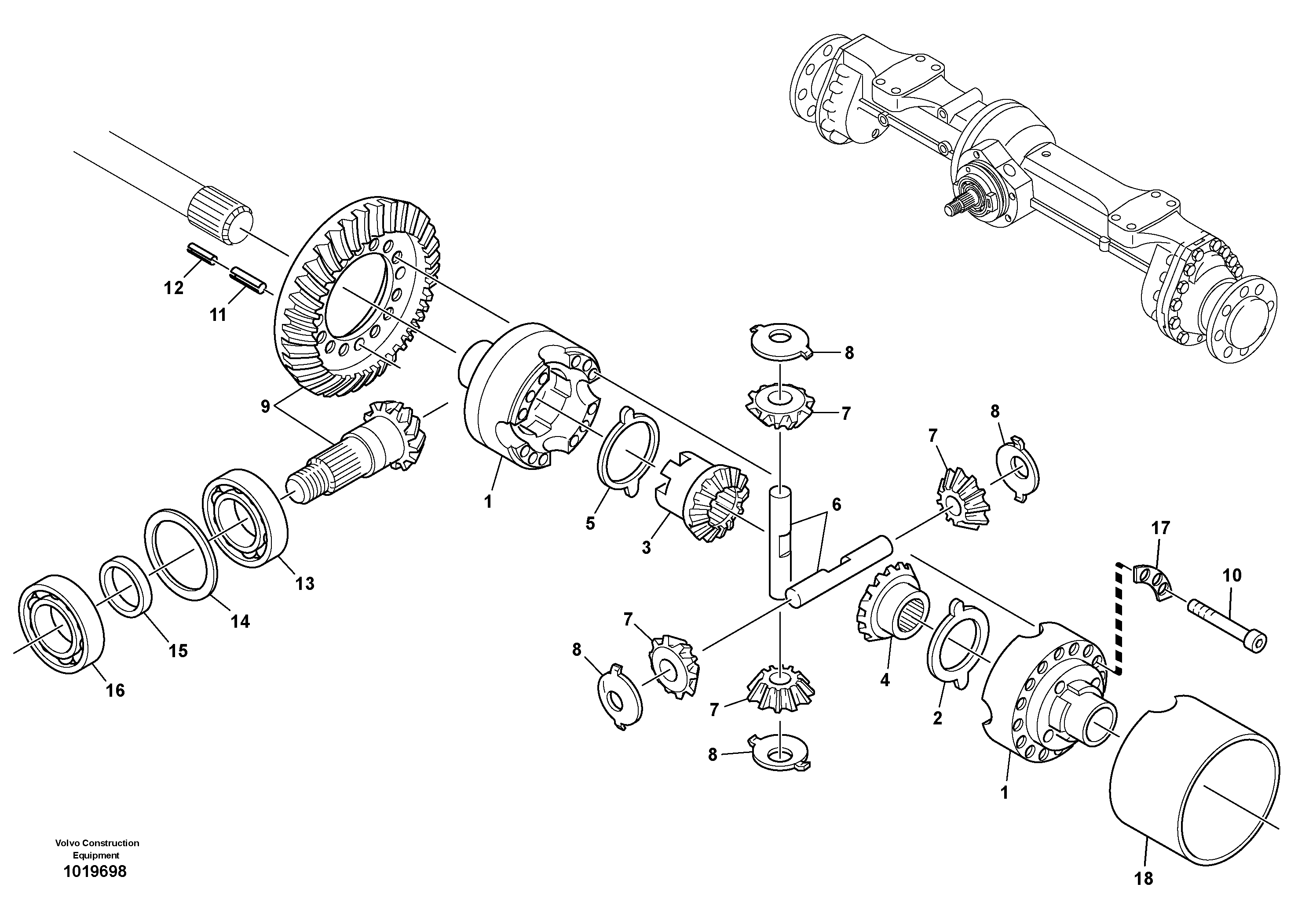 Схема запчастей Volvo L35B - 17964 Differential carrier - assy rear axle L35B TYPE 186, 187, 188, 189 SER NO - 2999