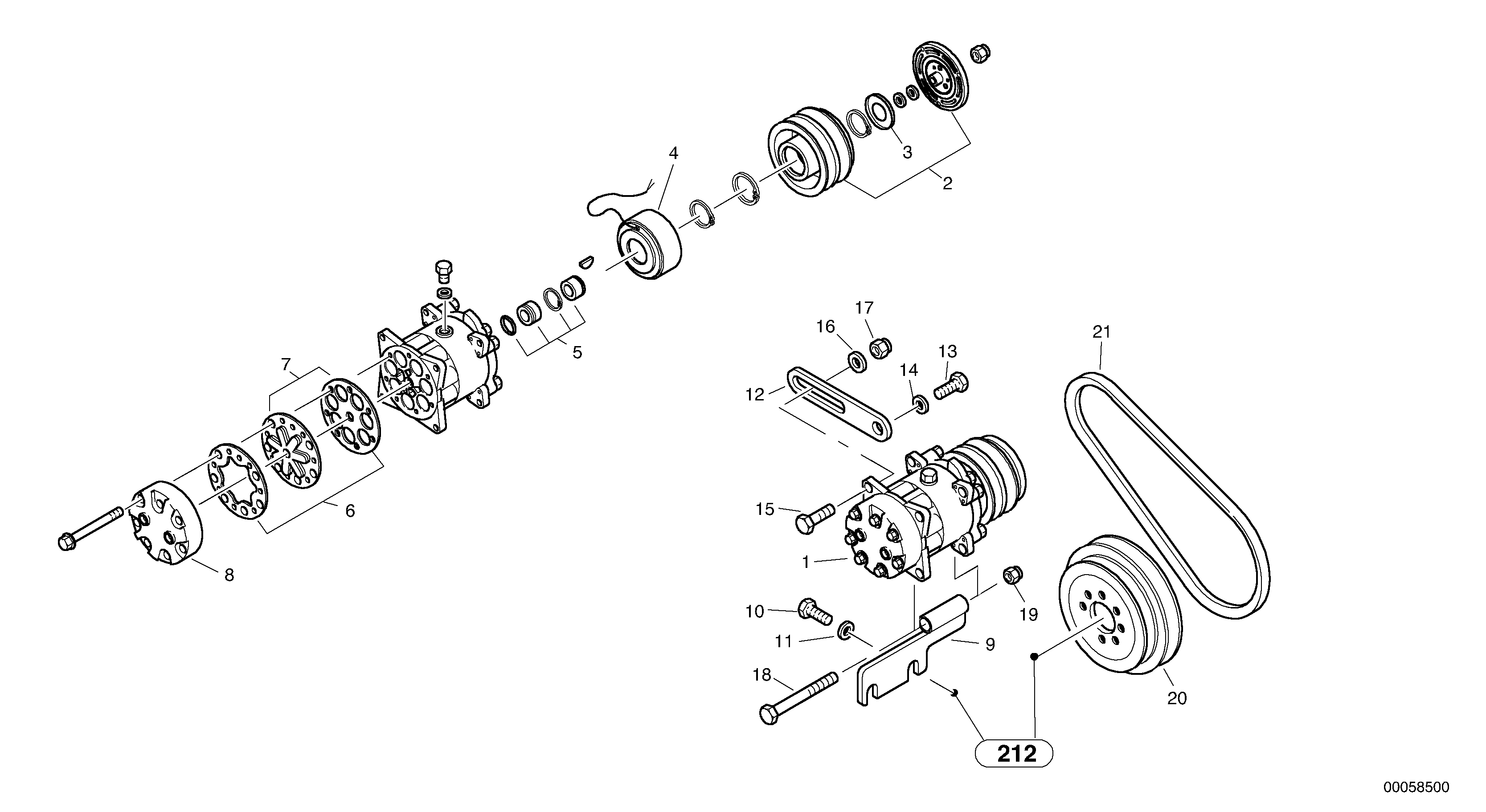 Схема запчастей Volvo L35B - 15609 Compressor L35B TYPE 186, 187, 188, 189 SER NO - 2999
