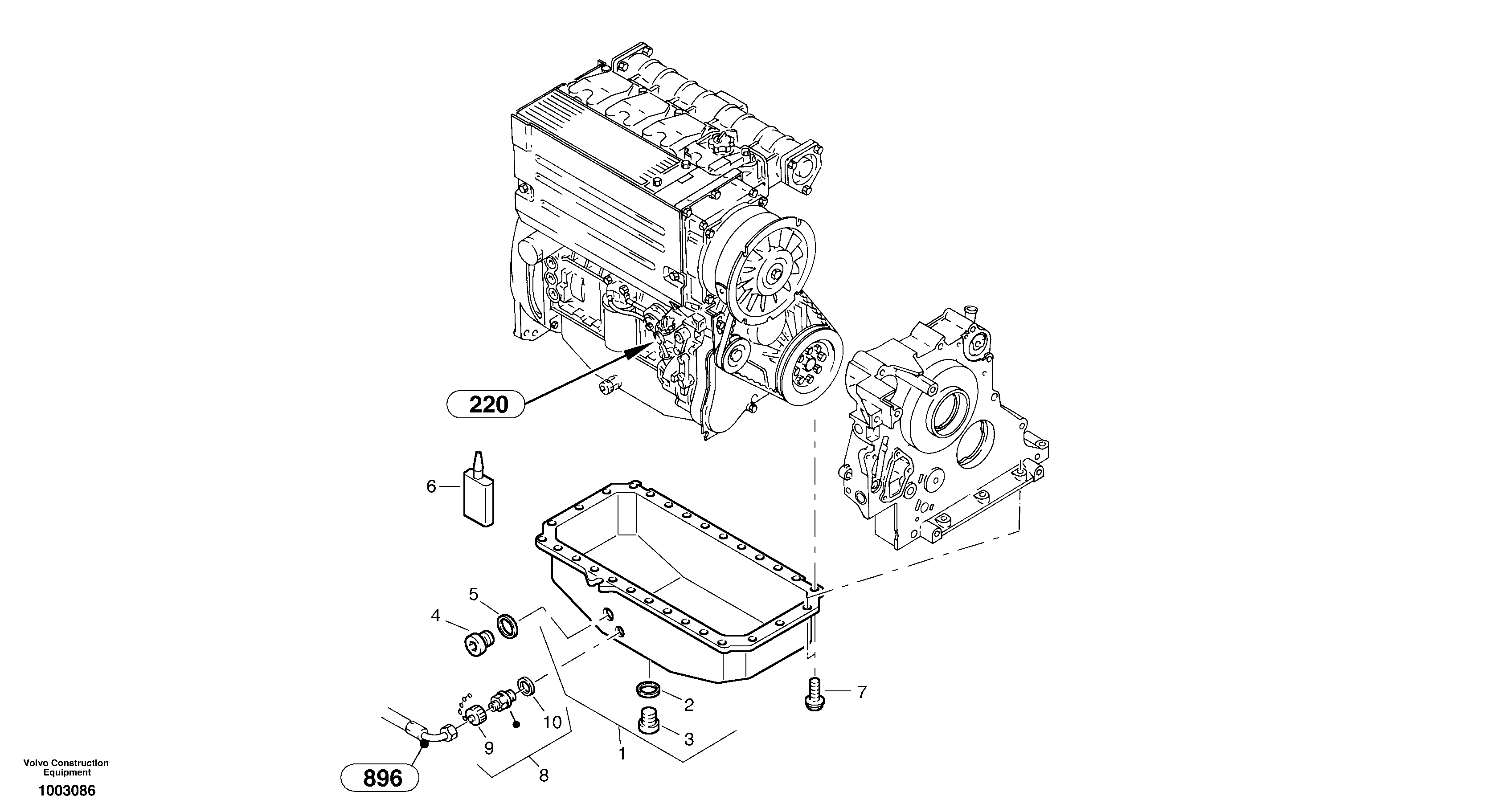 Схема запчастей Volvo L35B - 46161 Oil sump L35B S/N186/187/188/1893000 - 6000