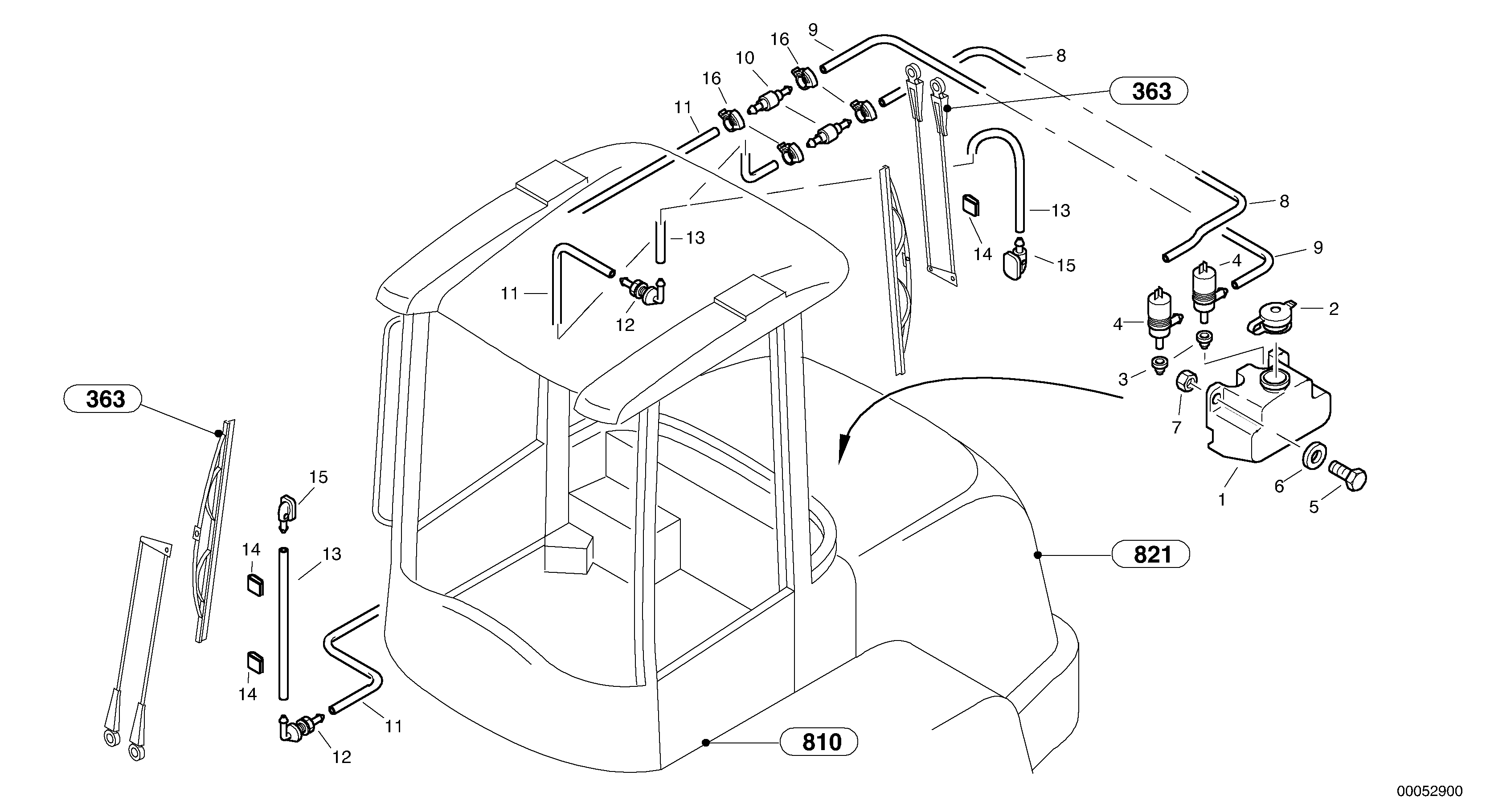 Схема запчастей Volvo L35B - 30799 Windscreen washer system L35B S/N186/187/188/1893000 - 6000