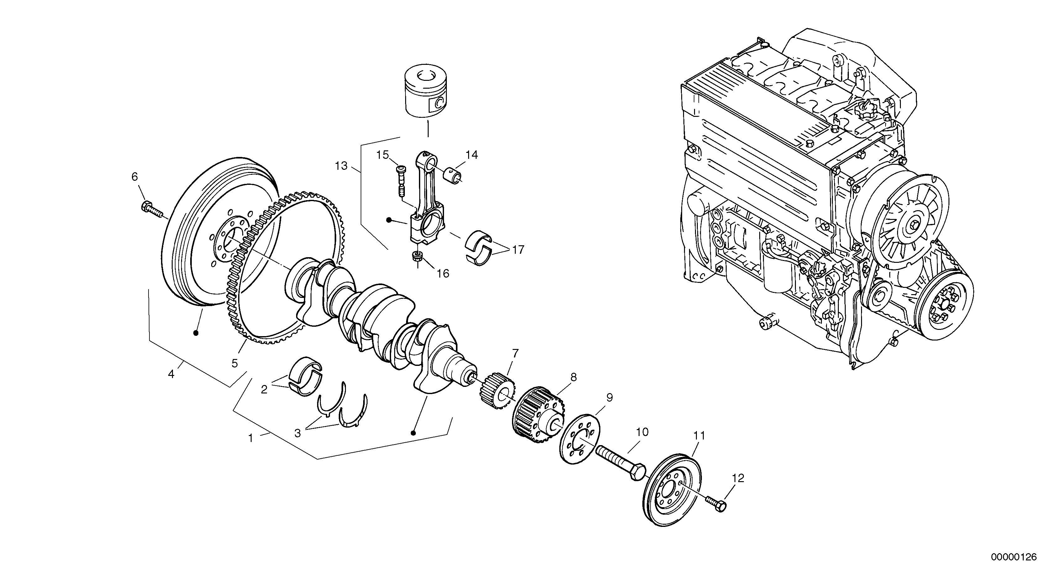 Схема запчастей Volvo L35B - 10714 Коленчатый вал (коленвал) L35B TYPE 186, 187, 188, 189 SER NO - 2999
