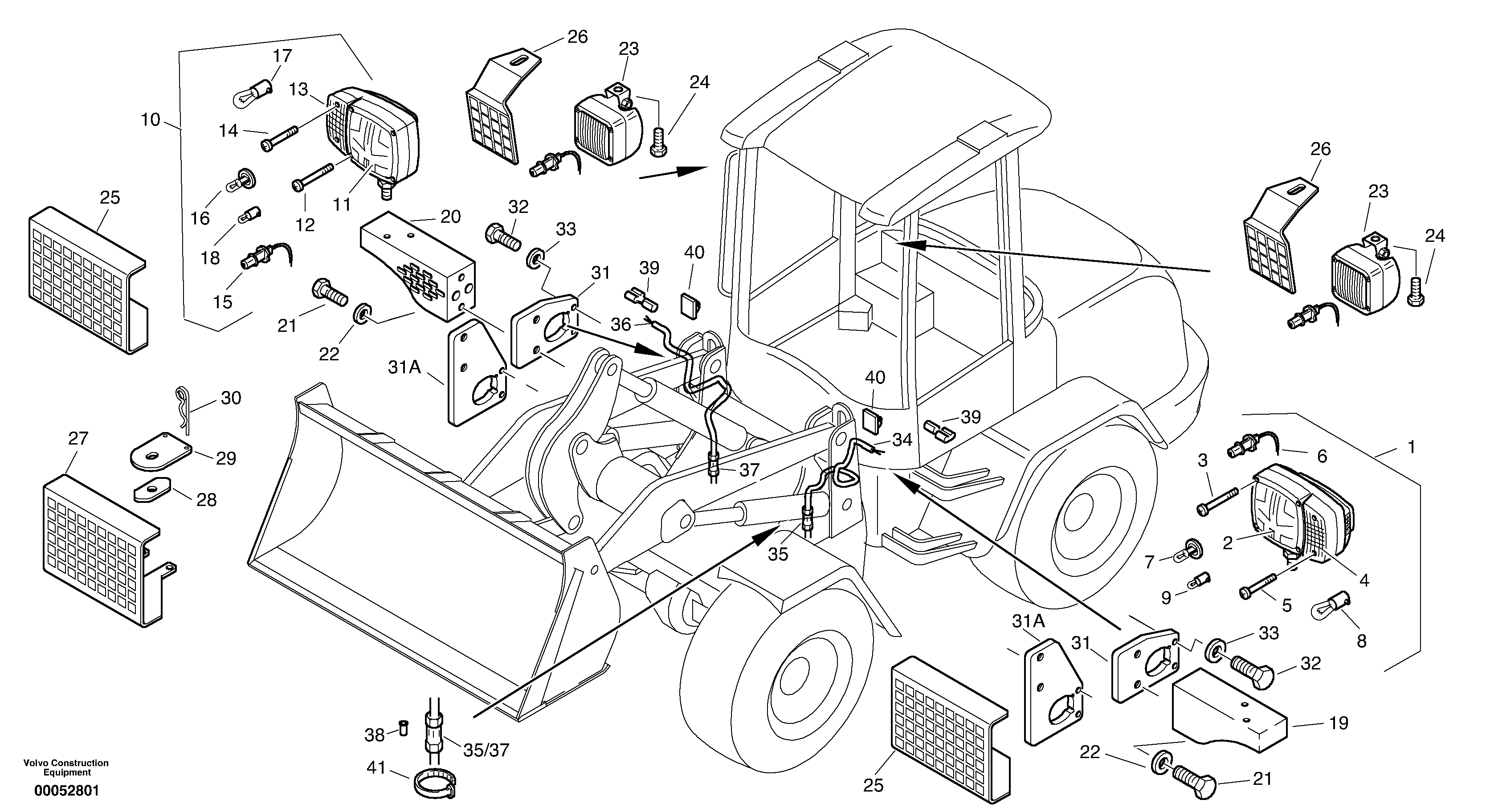 Схема запчастей Volvo L35B - 10476 Lighting, front L35B TYPE 186, 187, 188, 189 SER NO - 2999