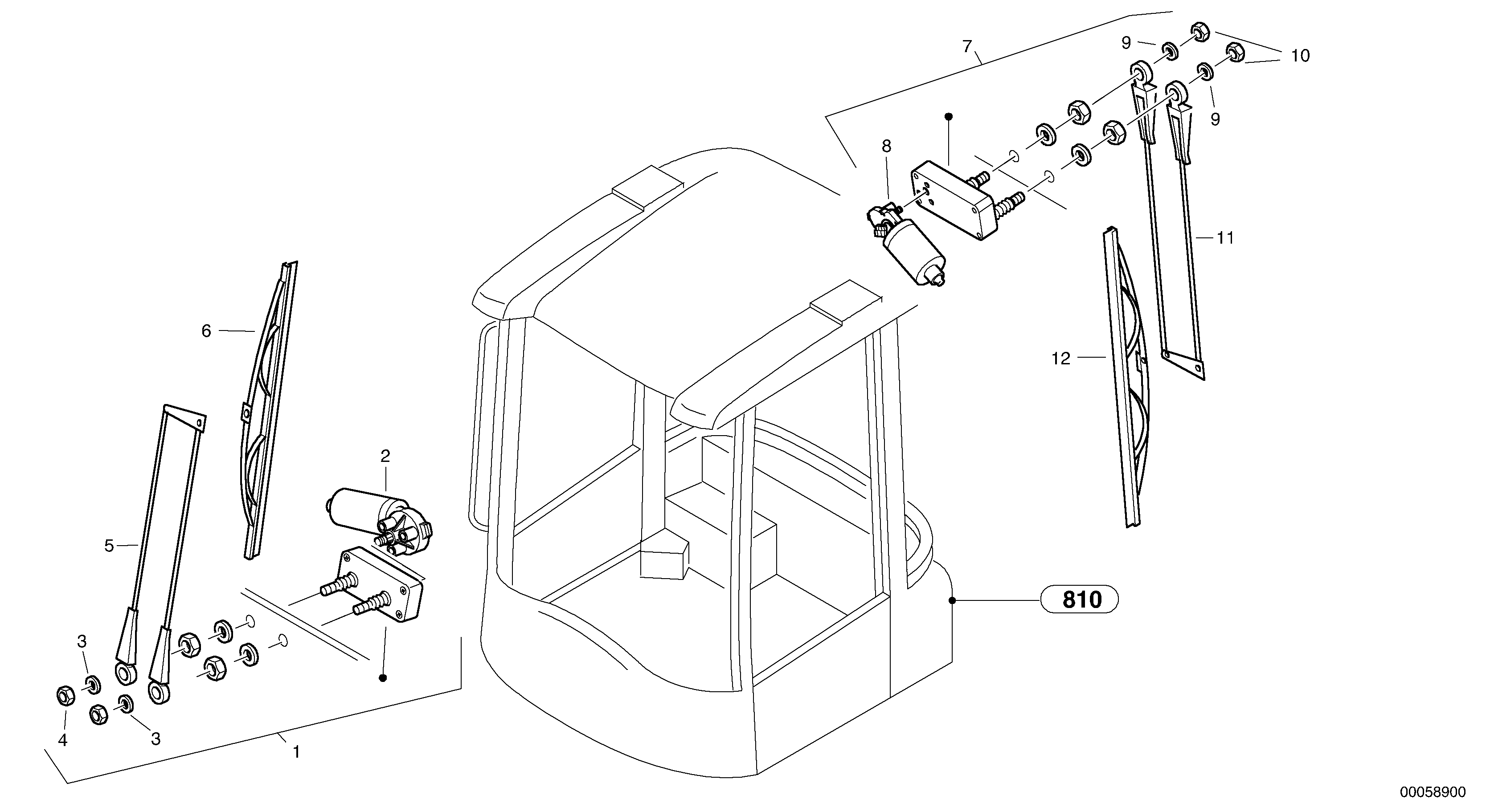 Схема запчастей Volvo L35B - 54081 Wiper installation L35B TYPE 186, 187, 188, 189 SER NO - 2999