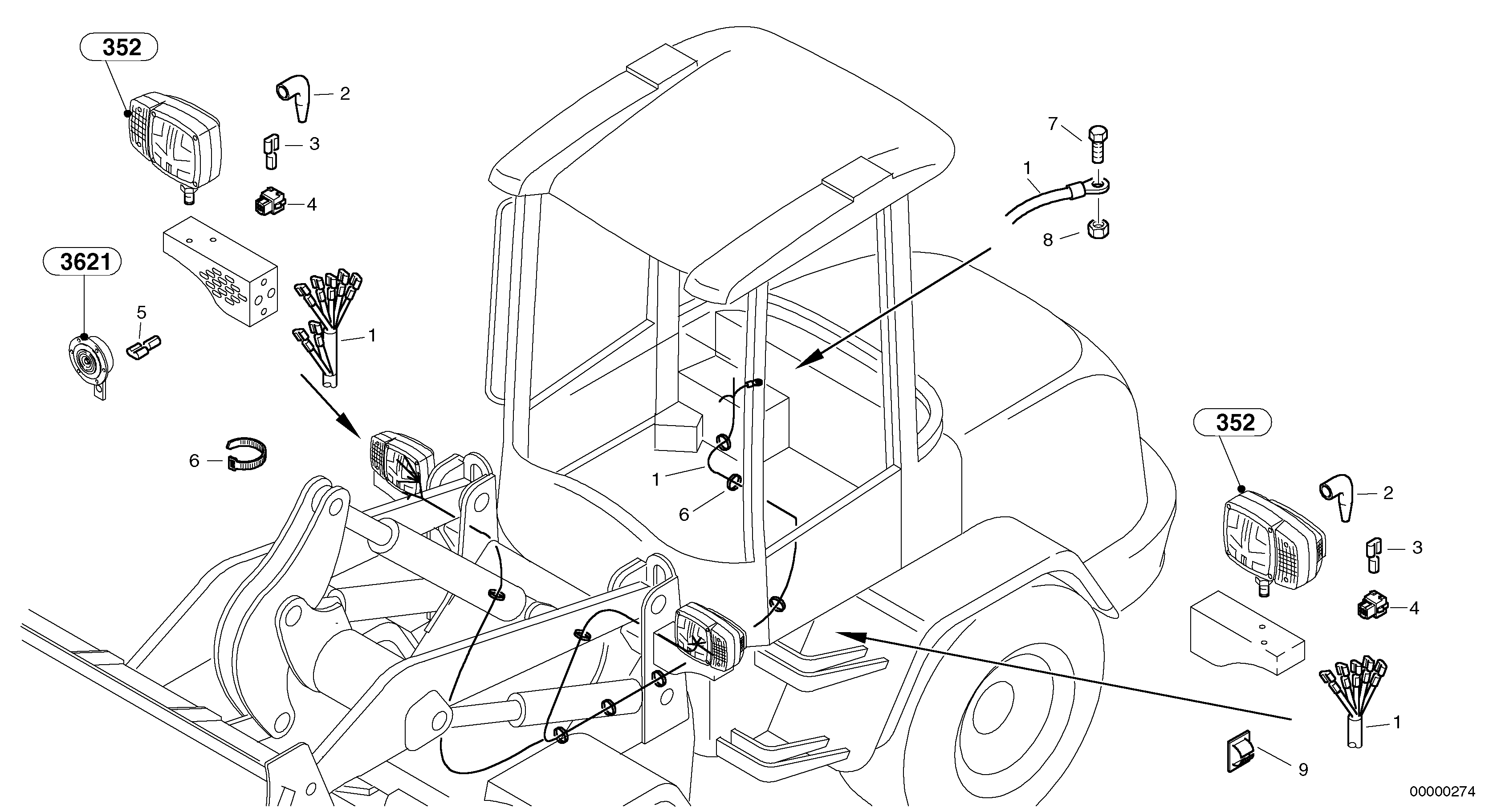 Схема запчастей Volvo L35B - 8605 Cable tree, front L35B TYPE 186, 187, 188, 189 SER NO - 2999