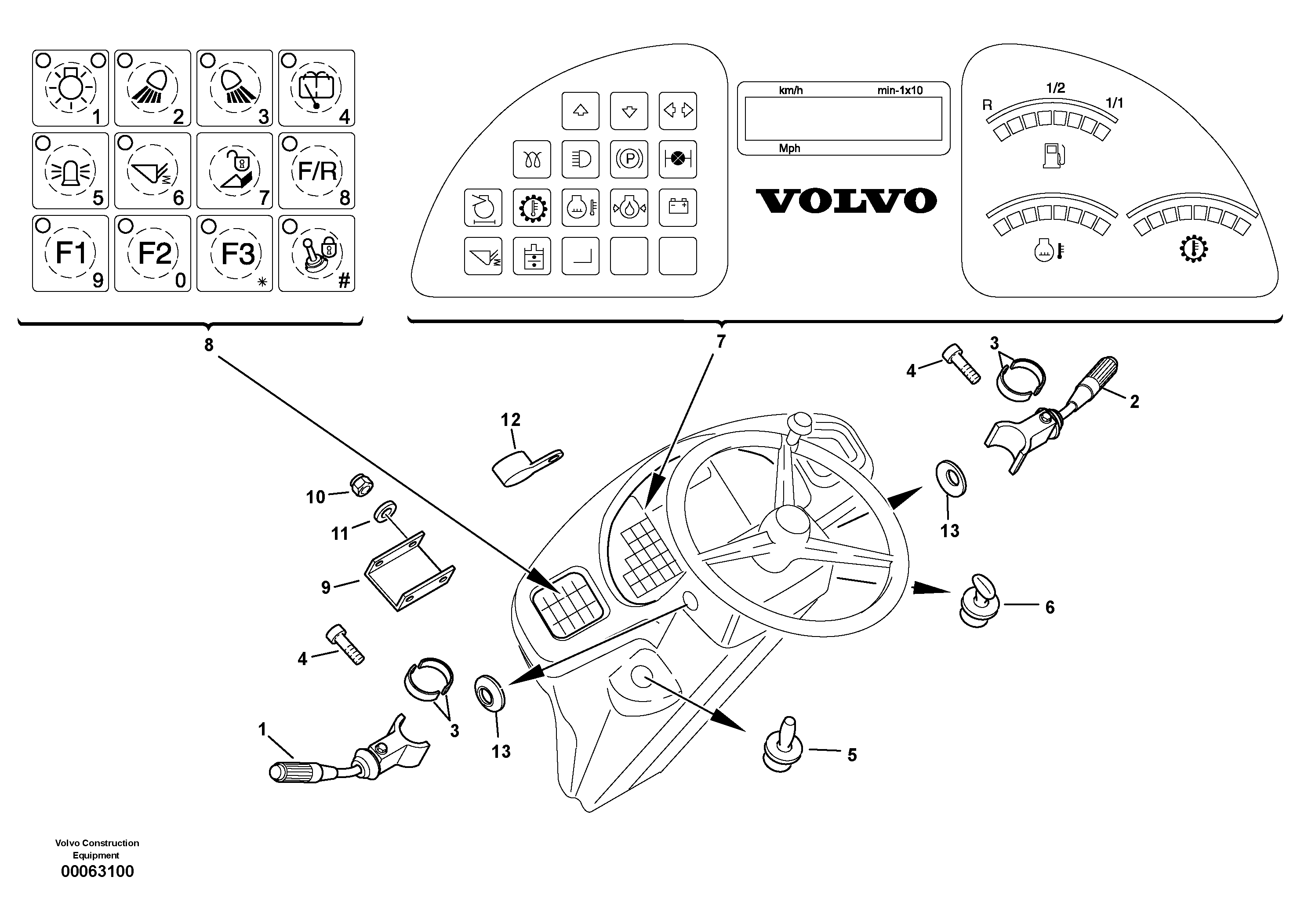 Схема запчастей Volvo L35B - 10484 Instruments panel L35B TYPE 186, 187, 188, 189 SER NO - 2999