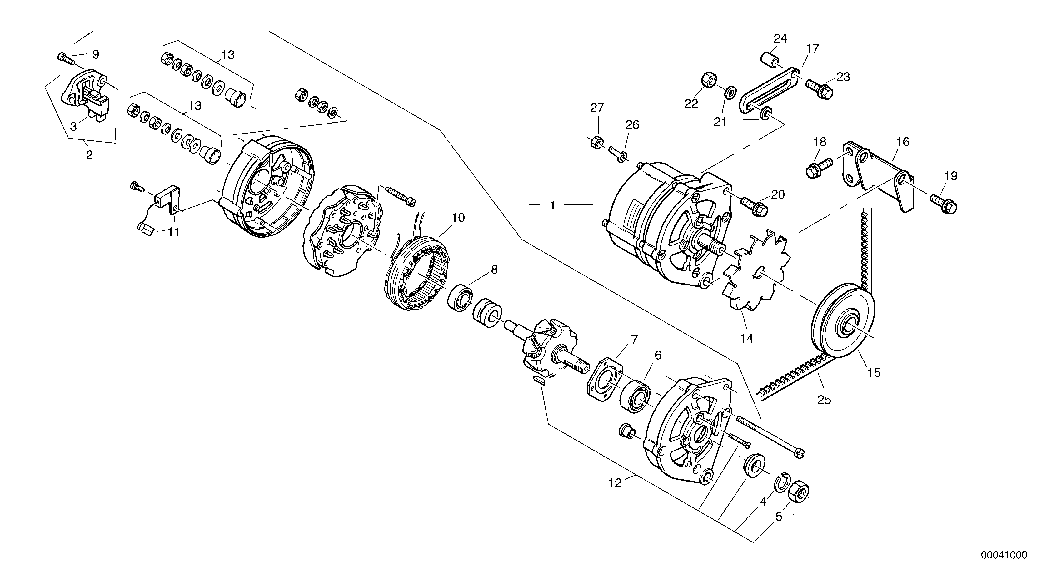 Схема запчастей Volvo L40B - 13055 Alternator with assembling details L40B S/N 1911500 - S/N 1921500 -