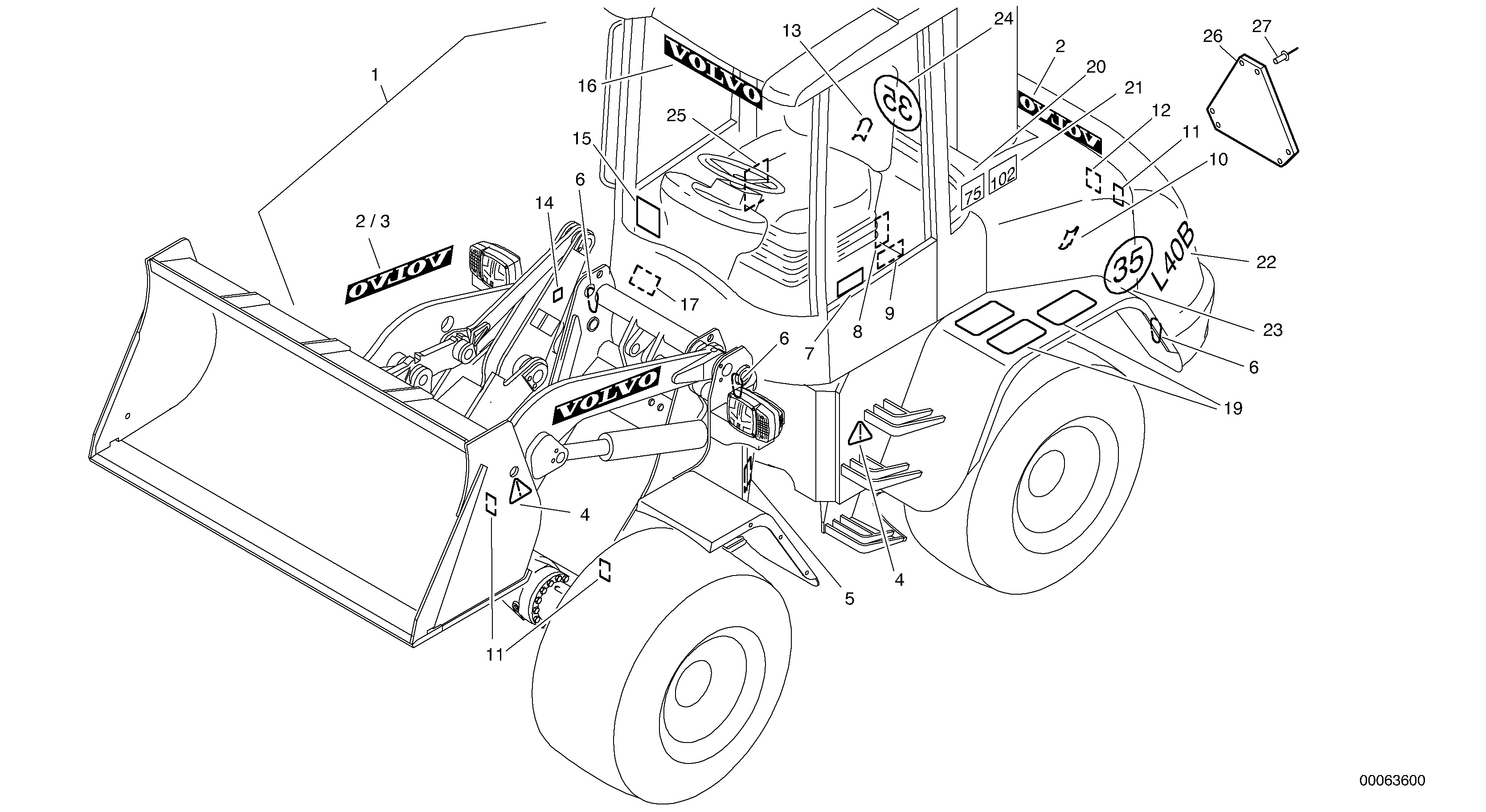 Схема запчастей Volvo L40B - 36043 Plates L40B S/N 1911500 - S/N 1921500 -