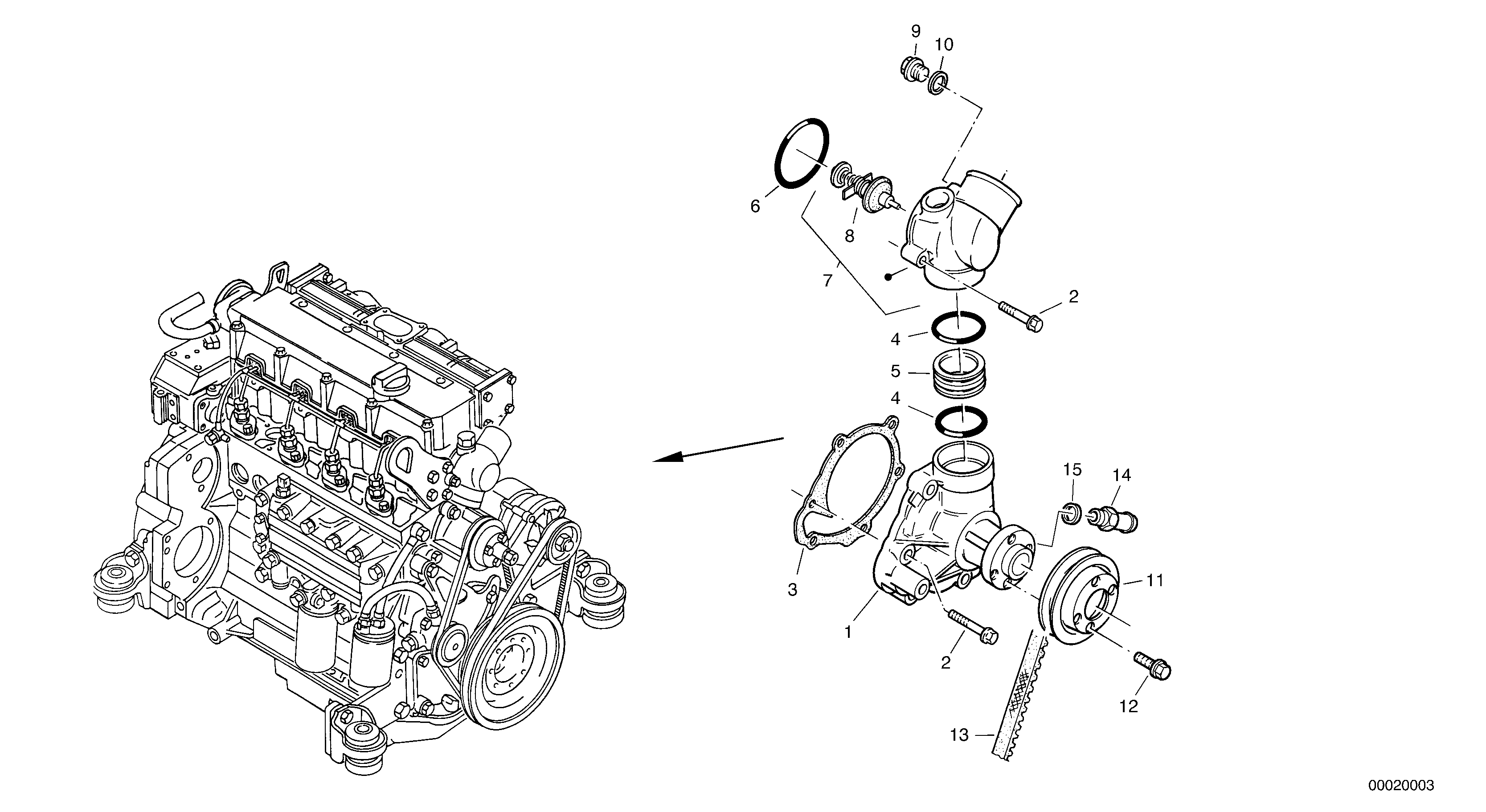 Схема запчастей Volvo L45B - 6100 Water pump, Thermostat L45B TYPE 194, 195 SER NO - 1499