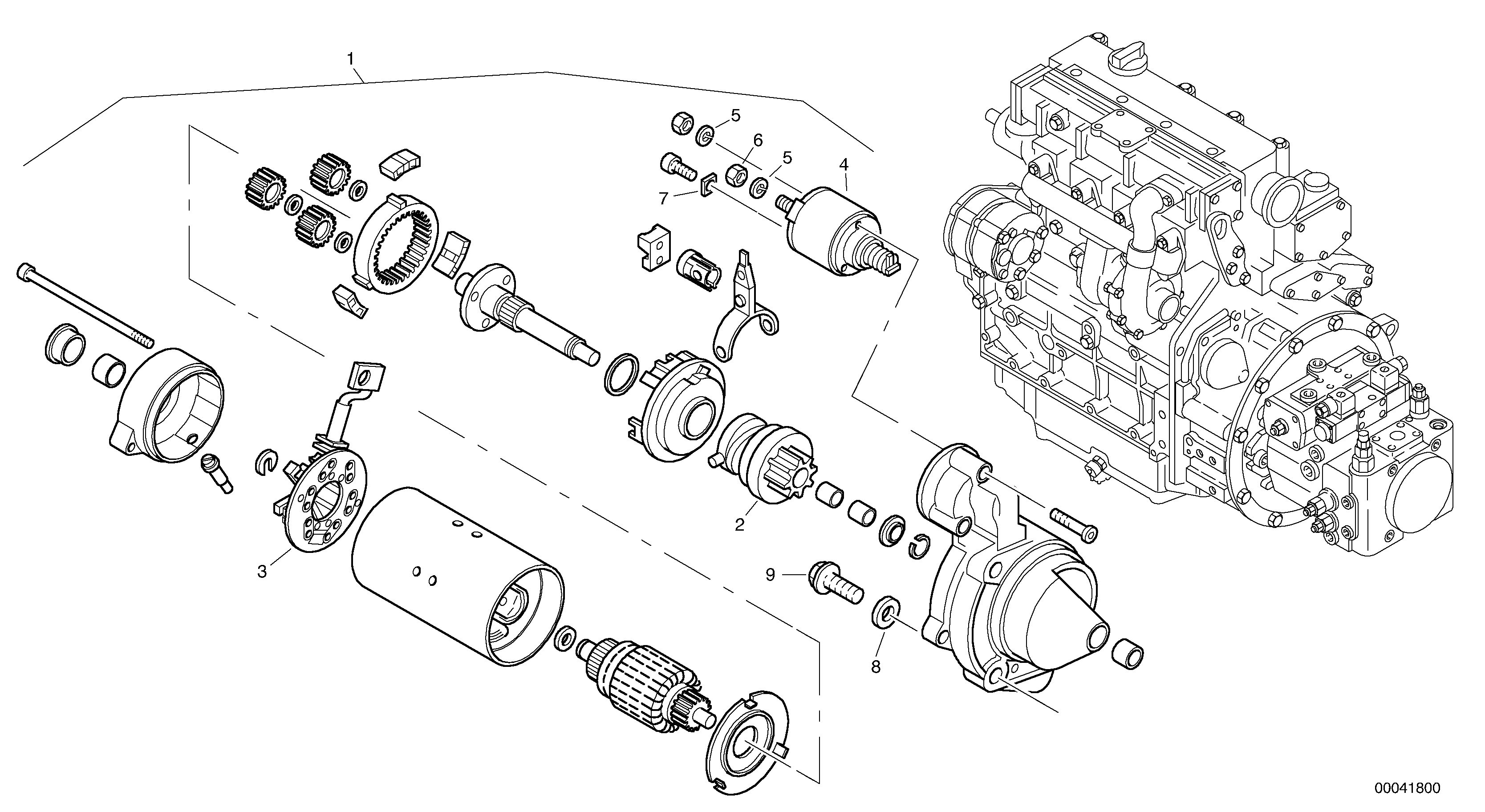 Схема запчастей Volvo L45B - 1034 Стартер L45B TYPE 194, 195 SER NO - 1499