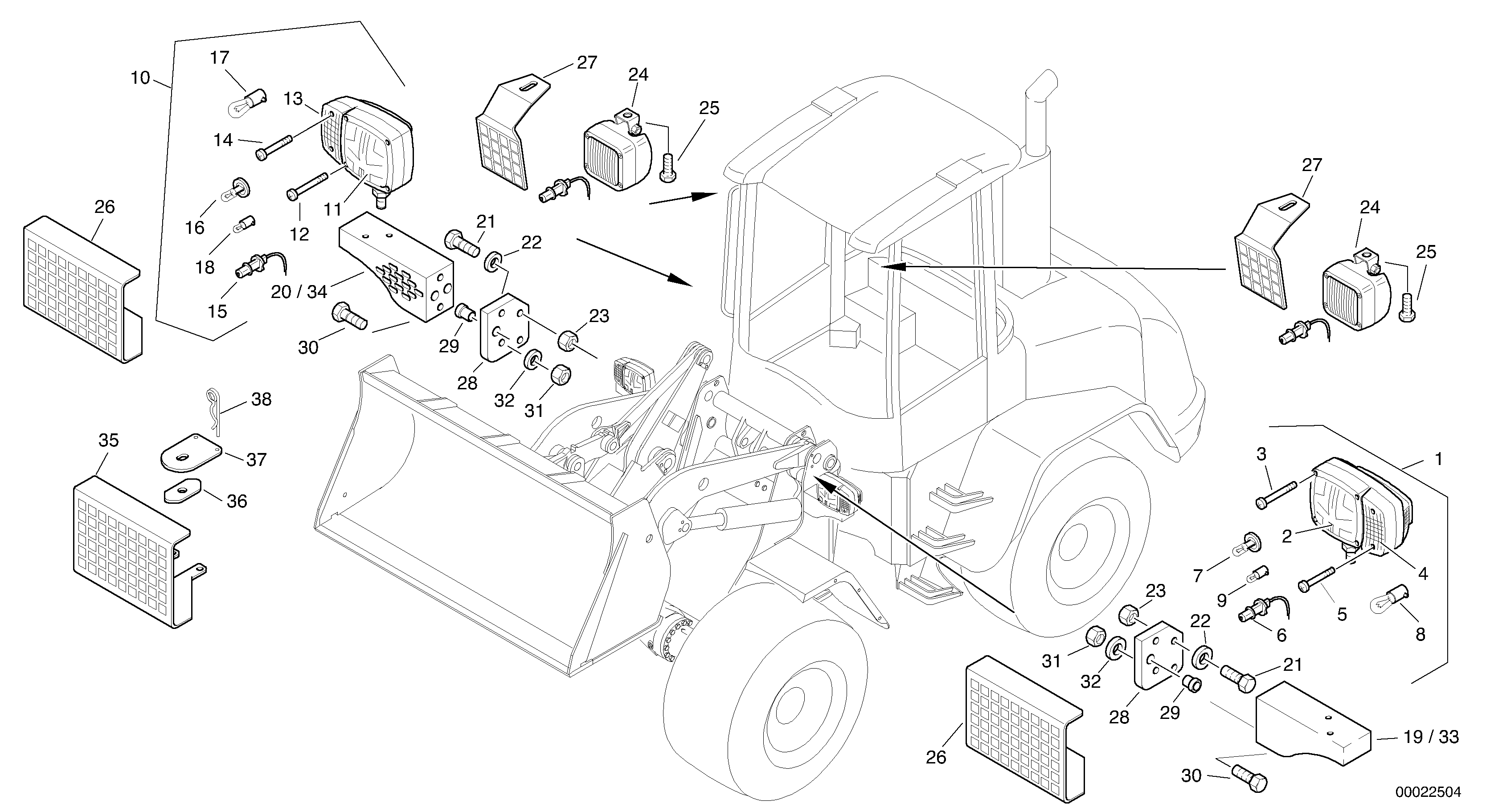 Схема запчастей Volvo L45B - 44874 Lighting, front L45B TYPE 194, 195 SER NO - 1499