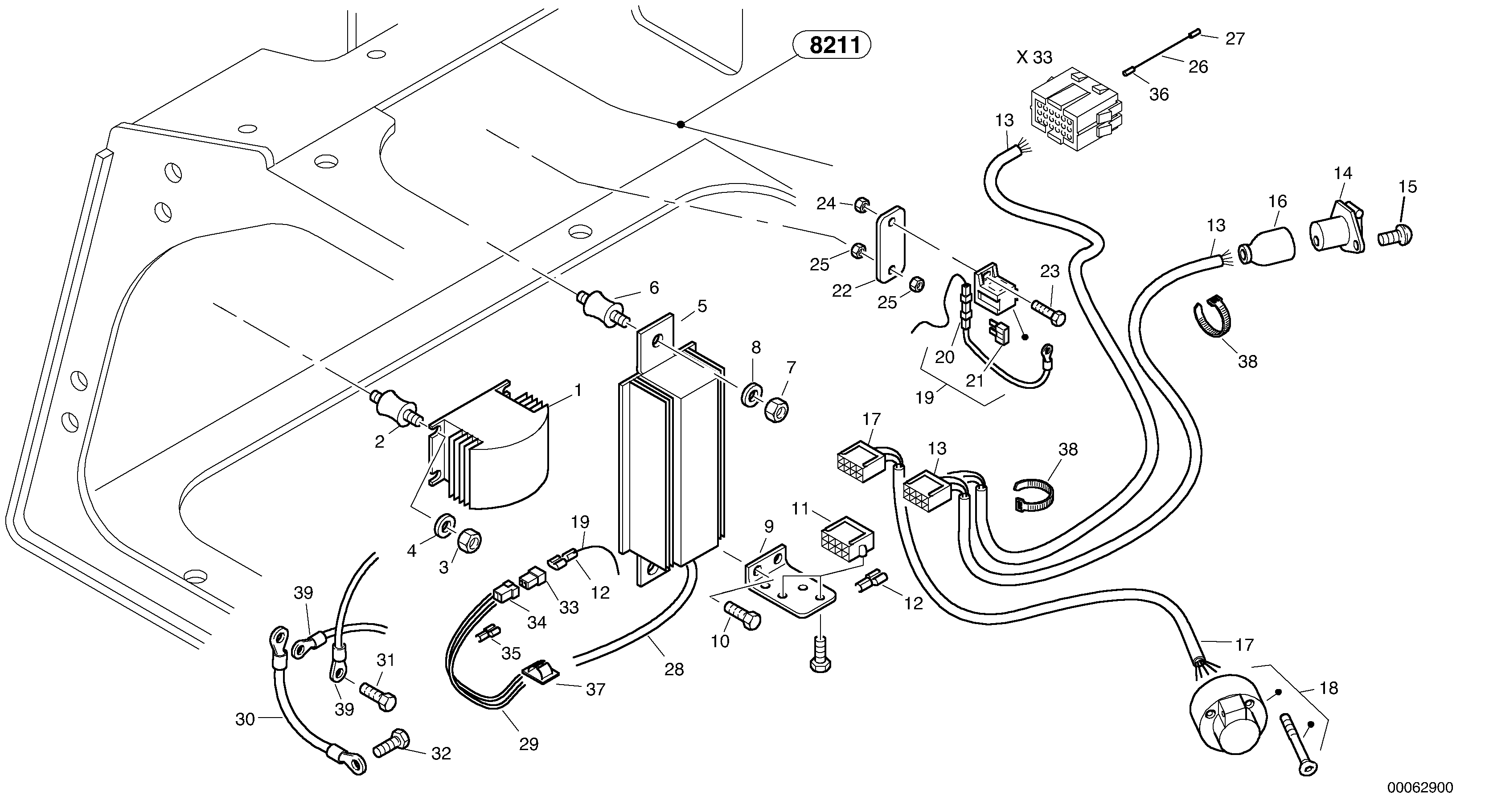 Схема запчастей Volvo L45B - 104417 Wall socket for trailer L45B TYPE 194, 195 SER NO - 1499