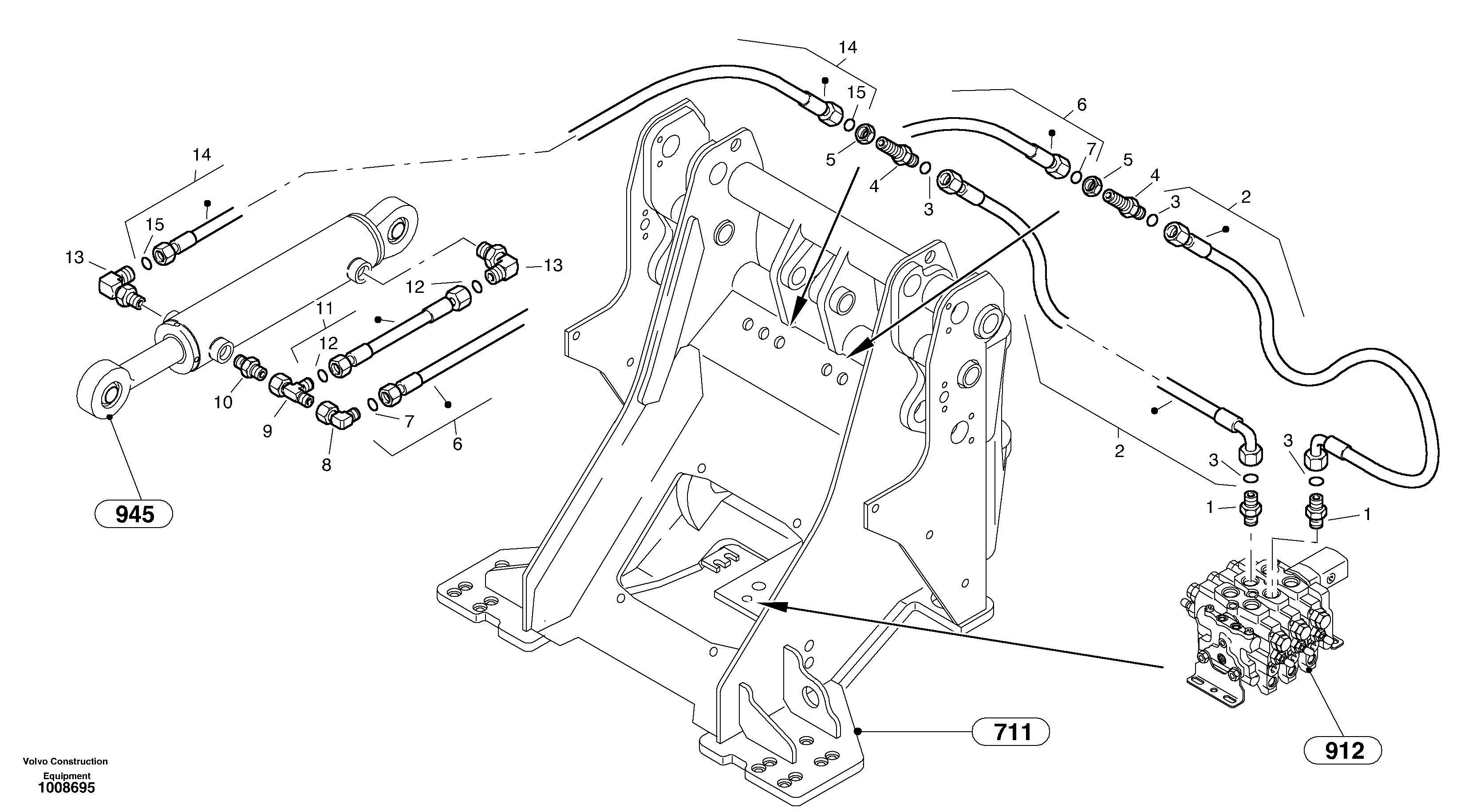 Схема запчастей Volvo L45B - 4212 Hydraulic lines - tilt hydraulic L45B S/N 1941500 - S/N 1951500 -