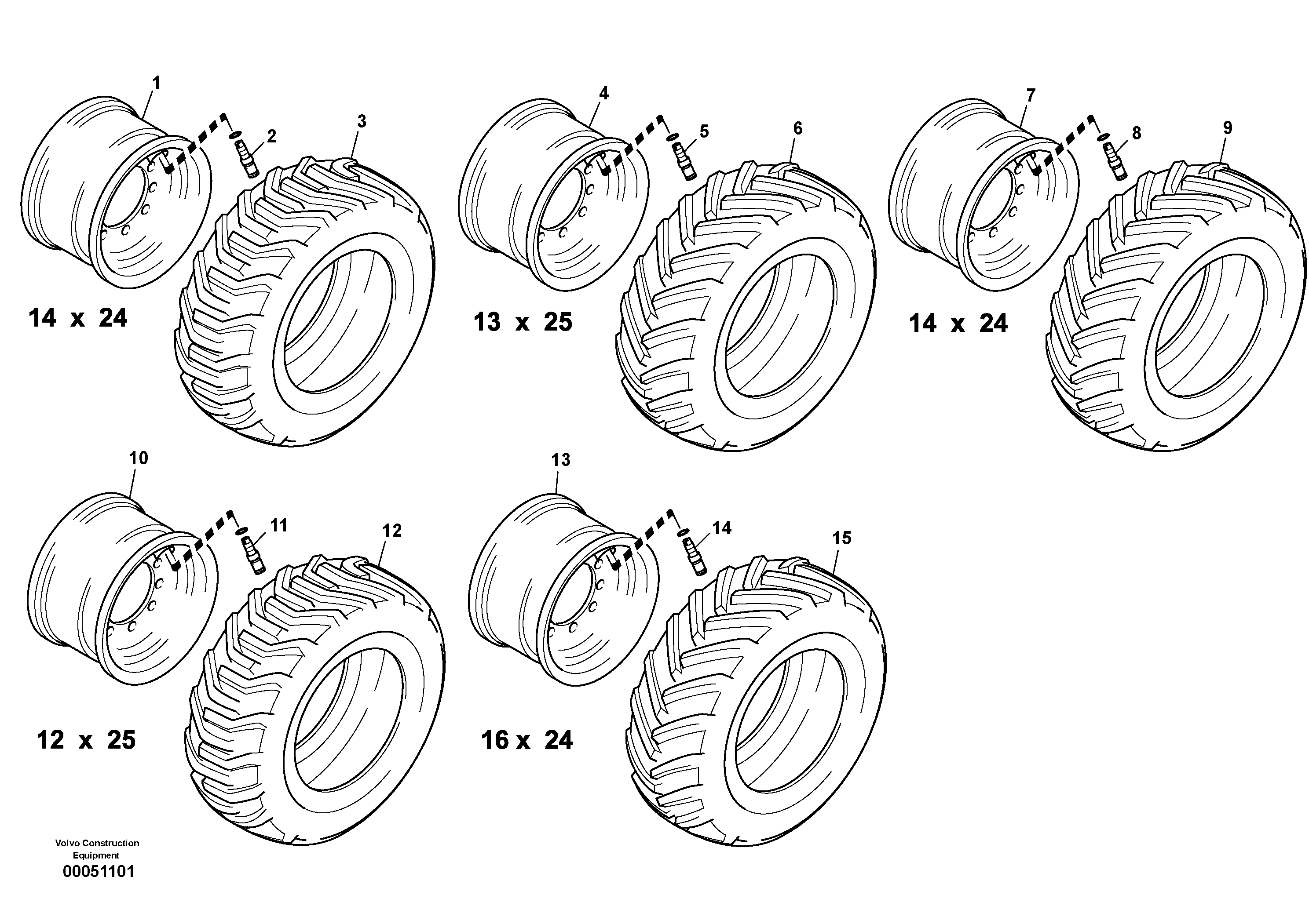 Схема запчастей Volvo L45B - 435 Wheels L45B TYPE 194, 195 SER NO - 1499
