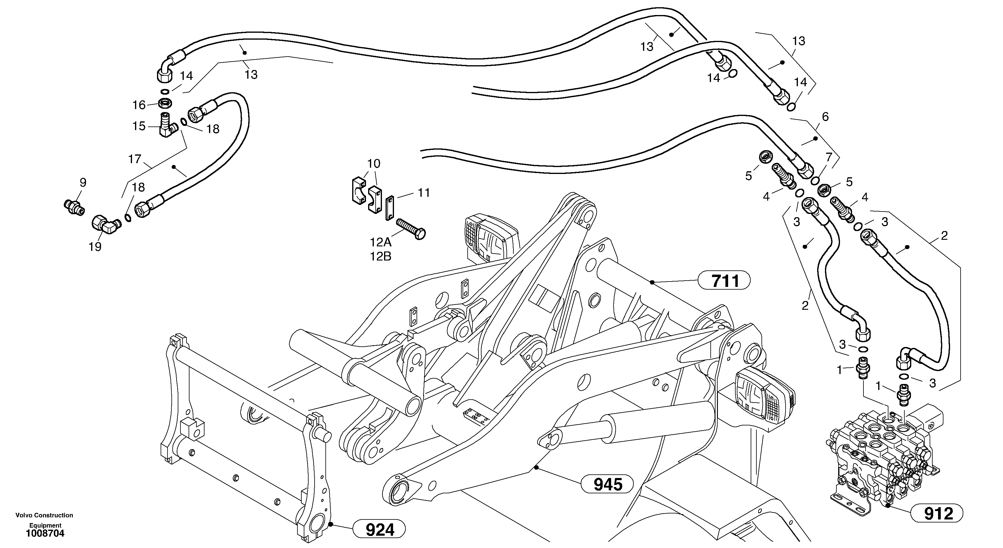 Схема запчастей Volvo L45B - 3826 Lines to attachment mounting plate - TPZ L45B S/N 1941500 - S/N 1951500 -