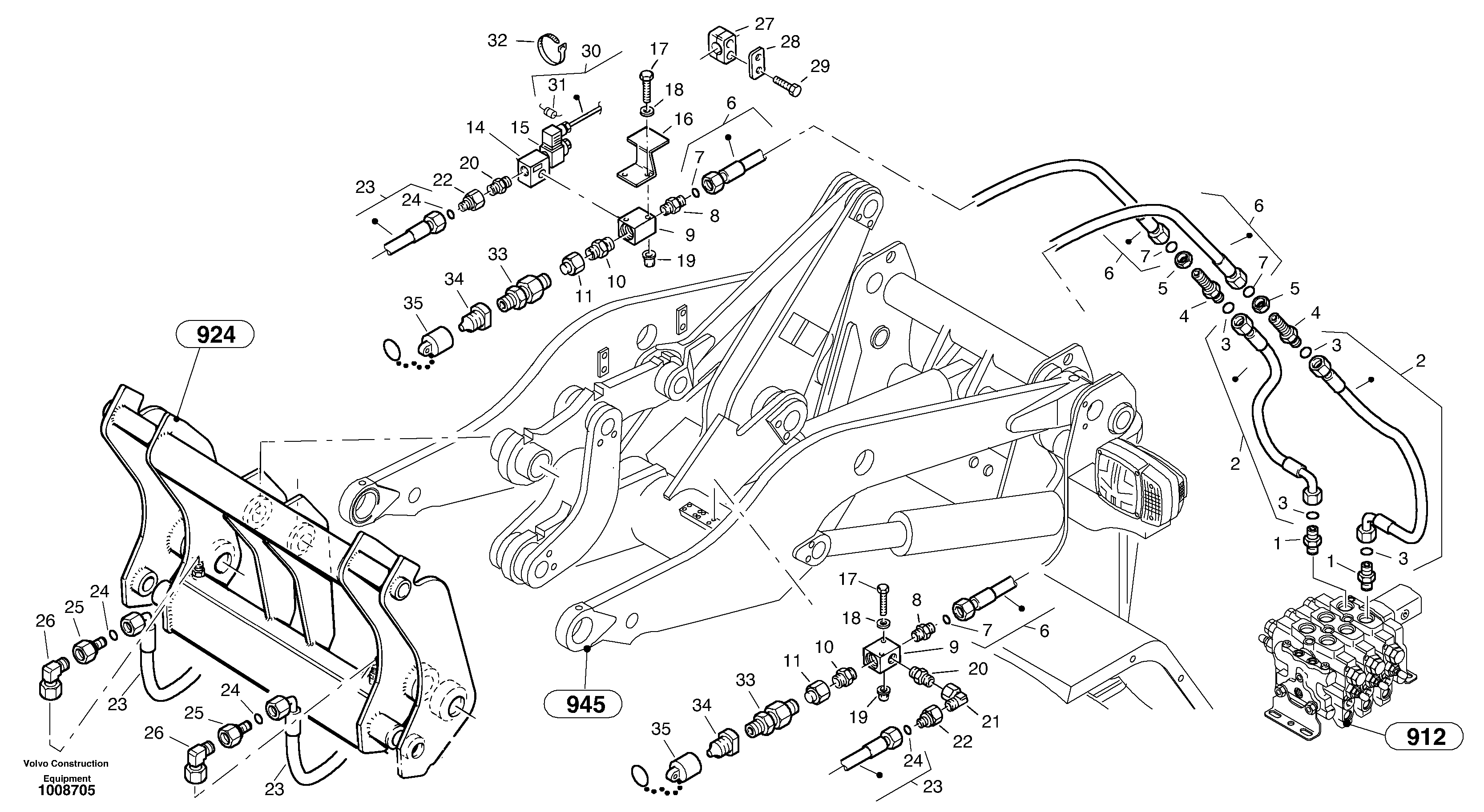 Схема запчастей Volvo L45B - 57410 Lines to attachment mounting plate - TPV L45B S/N 1941500 - S/N 1951500 -