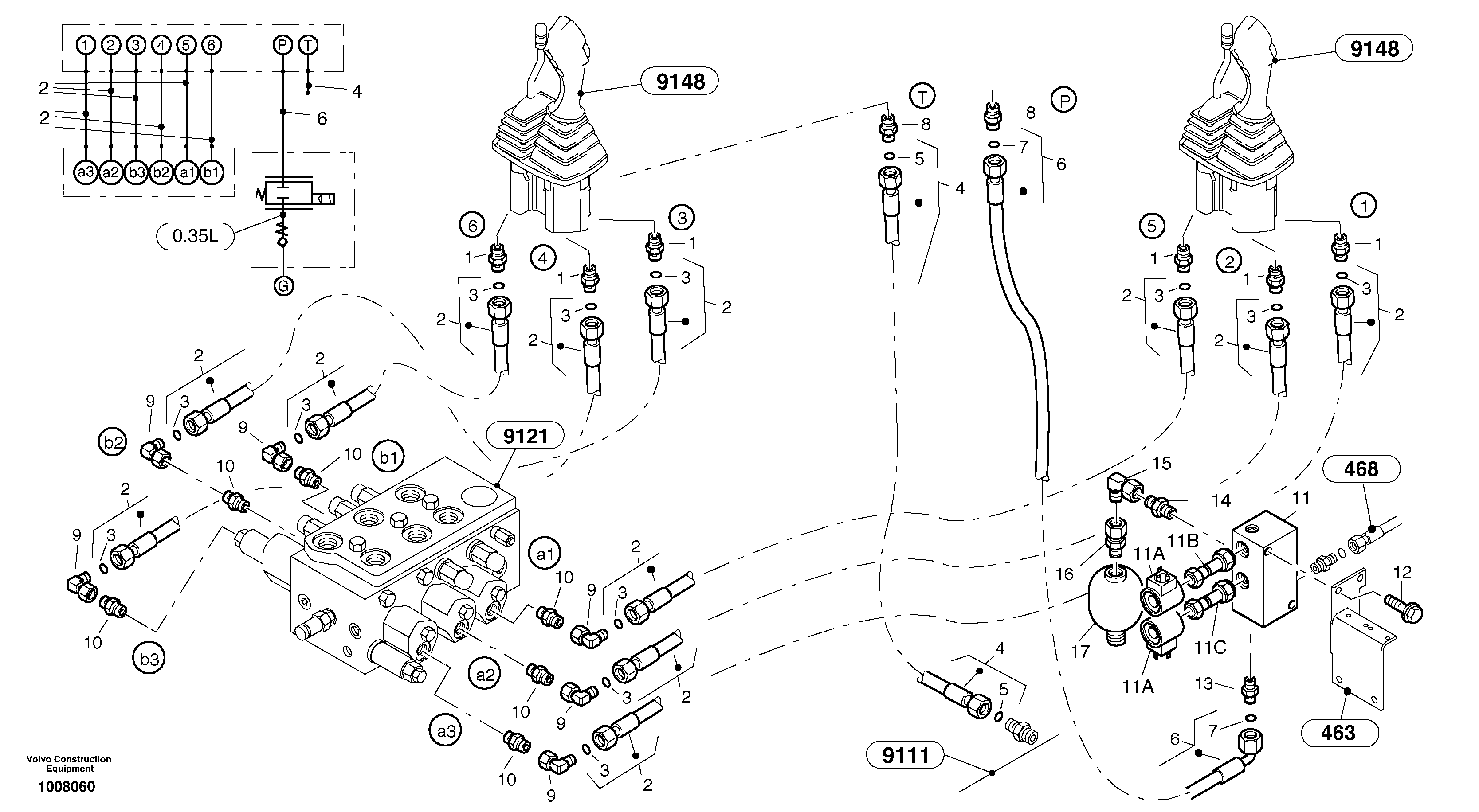 Схема запчастей Volvo L45B - 60894 Lines - servo control L45B TYPE 194, 195 SER NO - 1499