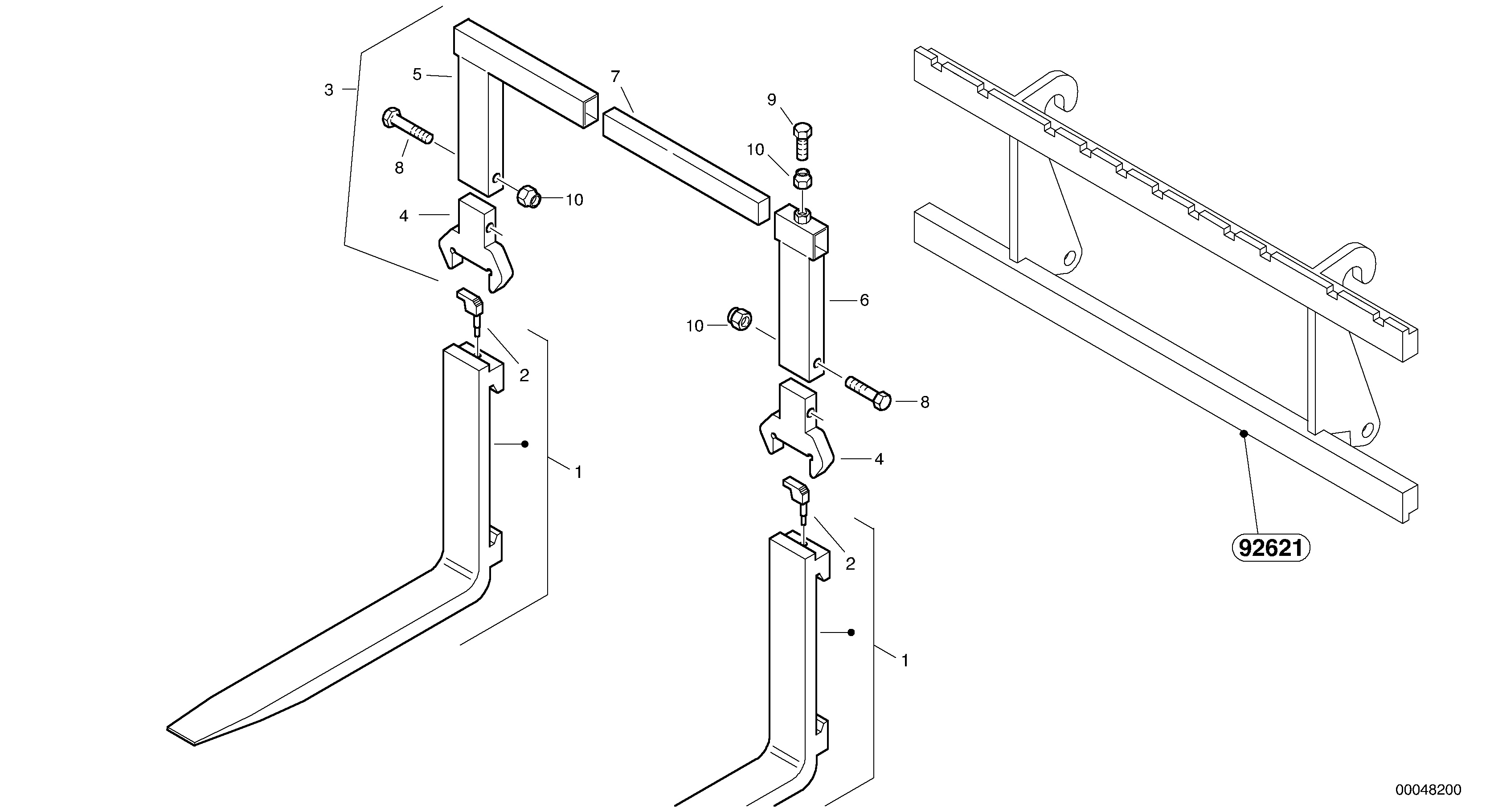 Схема запчастей Volvo L45B - 66796 Fork tines L45B TYPE 194, 195 SER NO - 1499