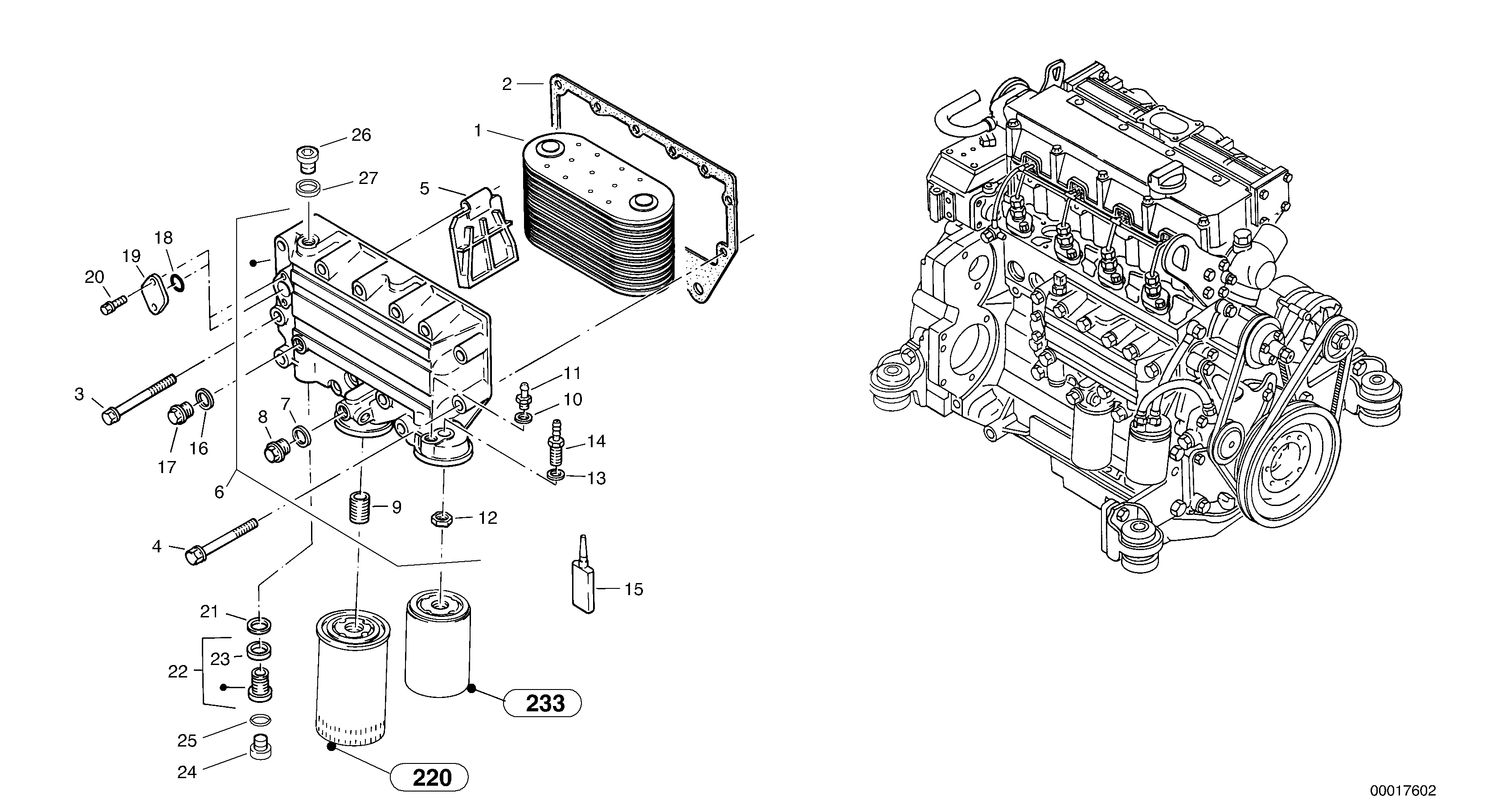 Схема запчастей Volvo L45B - 3364 Engine - oil cooler L45B S/N 1941500 - S/N 1951500 -