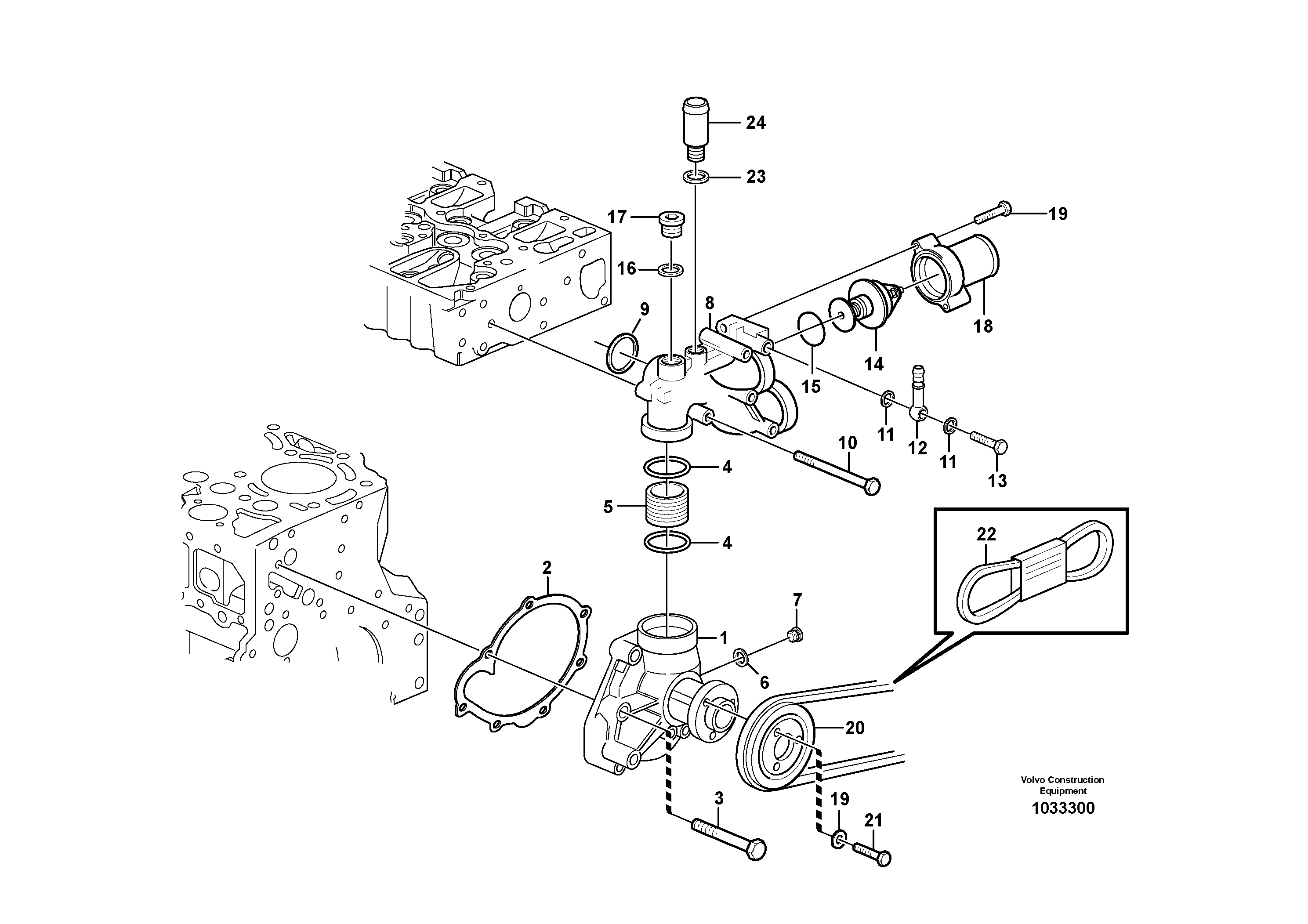 Схема запчастей Volvo L45B - 26690 Water pump and thermostat housing L45B S/N 1941500 - S/N 1951500 -
