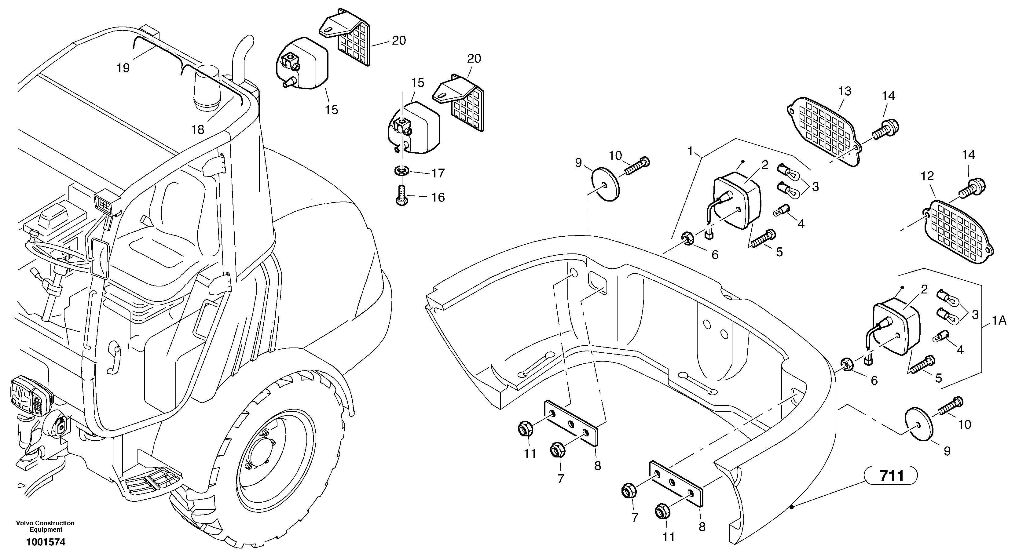 Схема запчастей Volvo L20B - 56445 Lighting, rear L20B TYPE 170 SER NO 0500 -