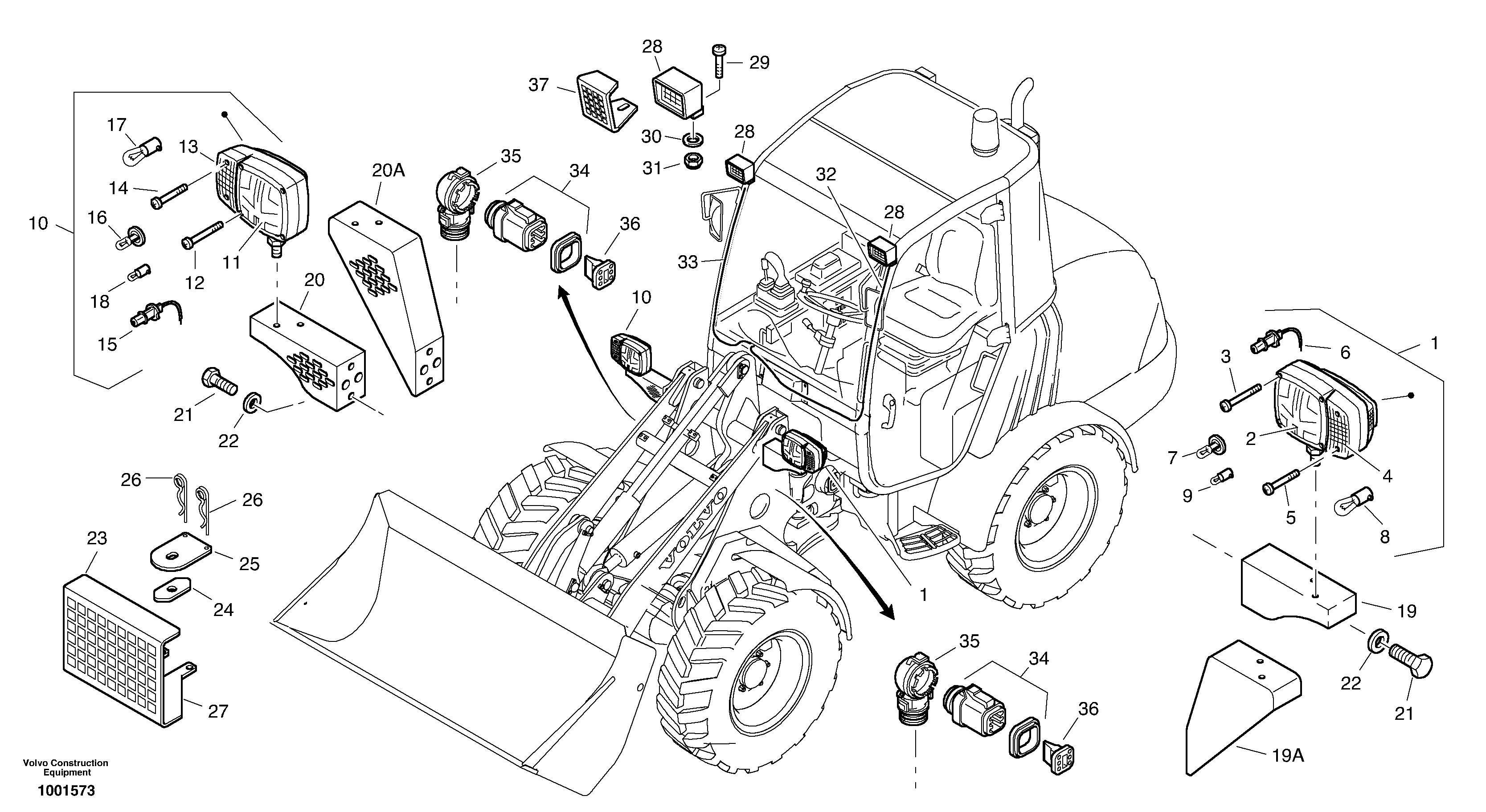 Схема запчастей Volvo L20B - 11003 Lighting, front L20B TYPE 170 SER NO - 0499