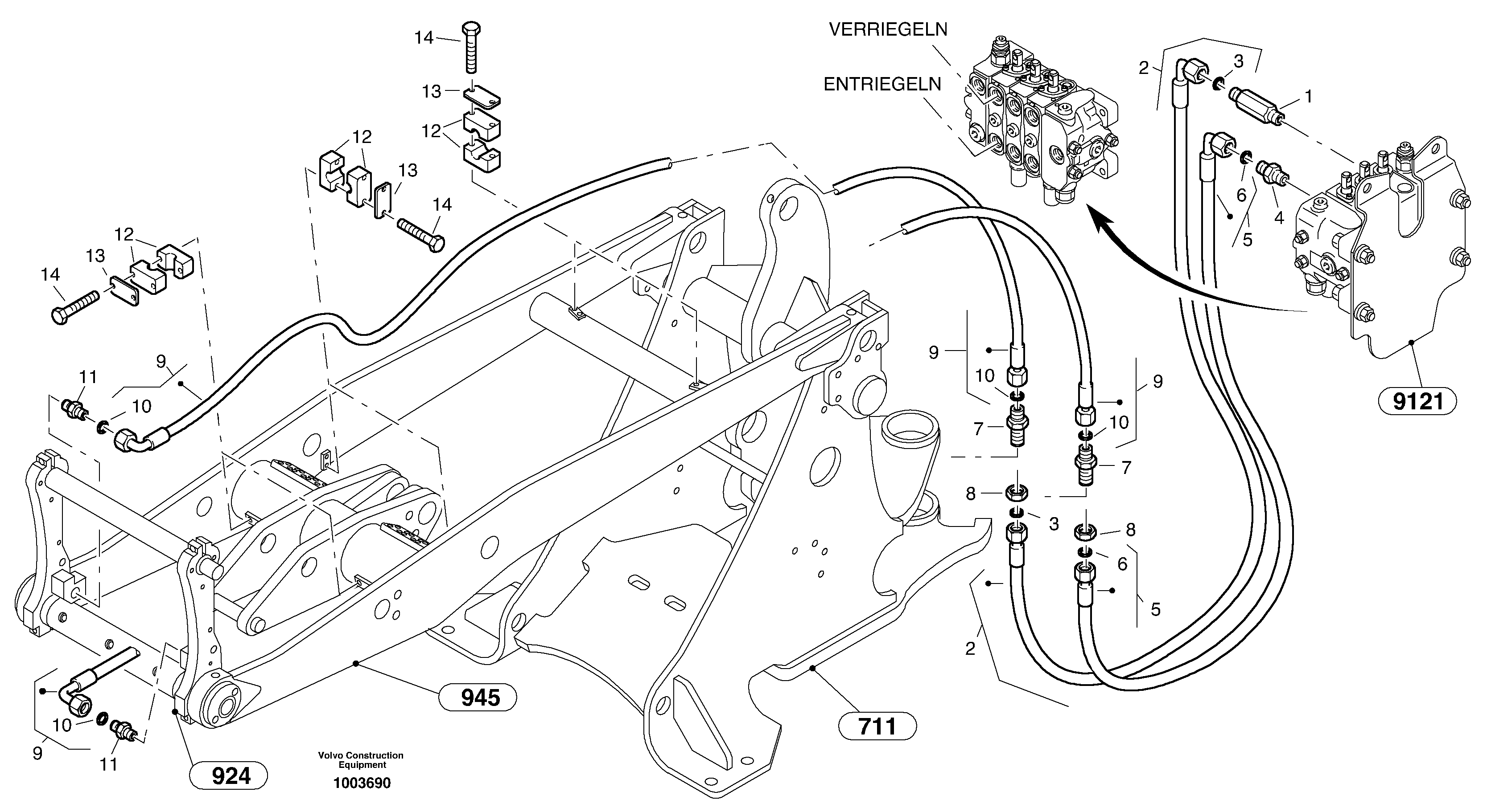 Схема запчастей Volvo L25B - 1105 Lines to attachment mounting plate L25B TYPE 175 SER NO - 0499