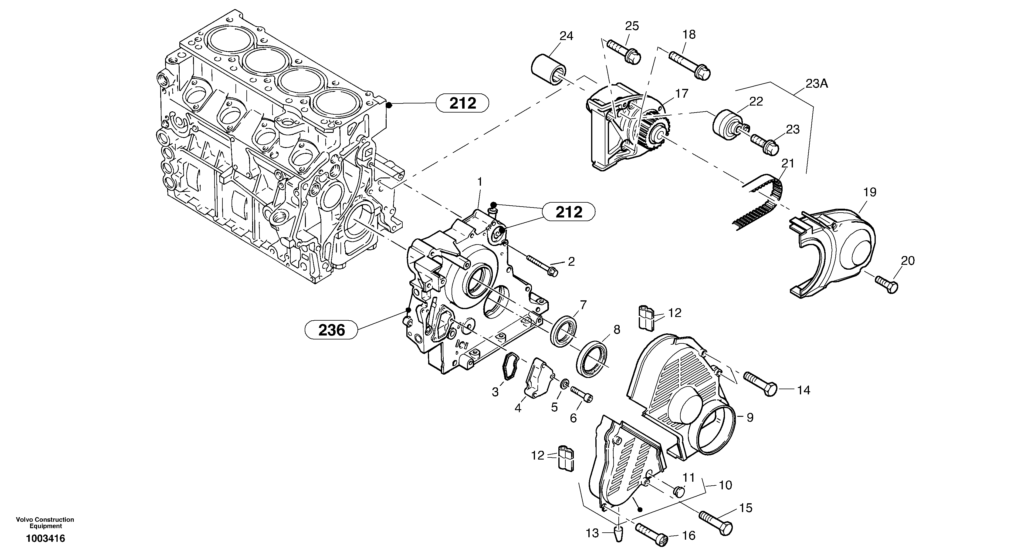 Схема запчастей Volvo L25B - 2802 Timing gear housing (front cover) L25B TYPE 175 SER NO - 0499