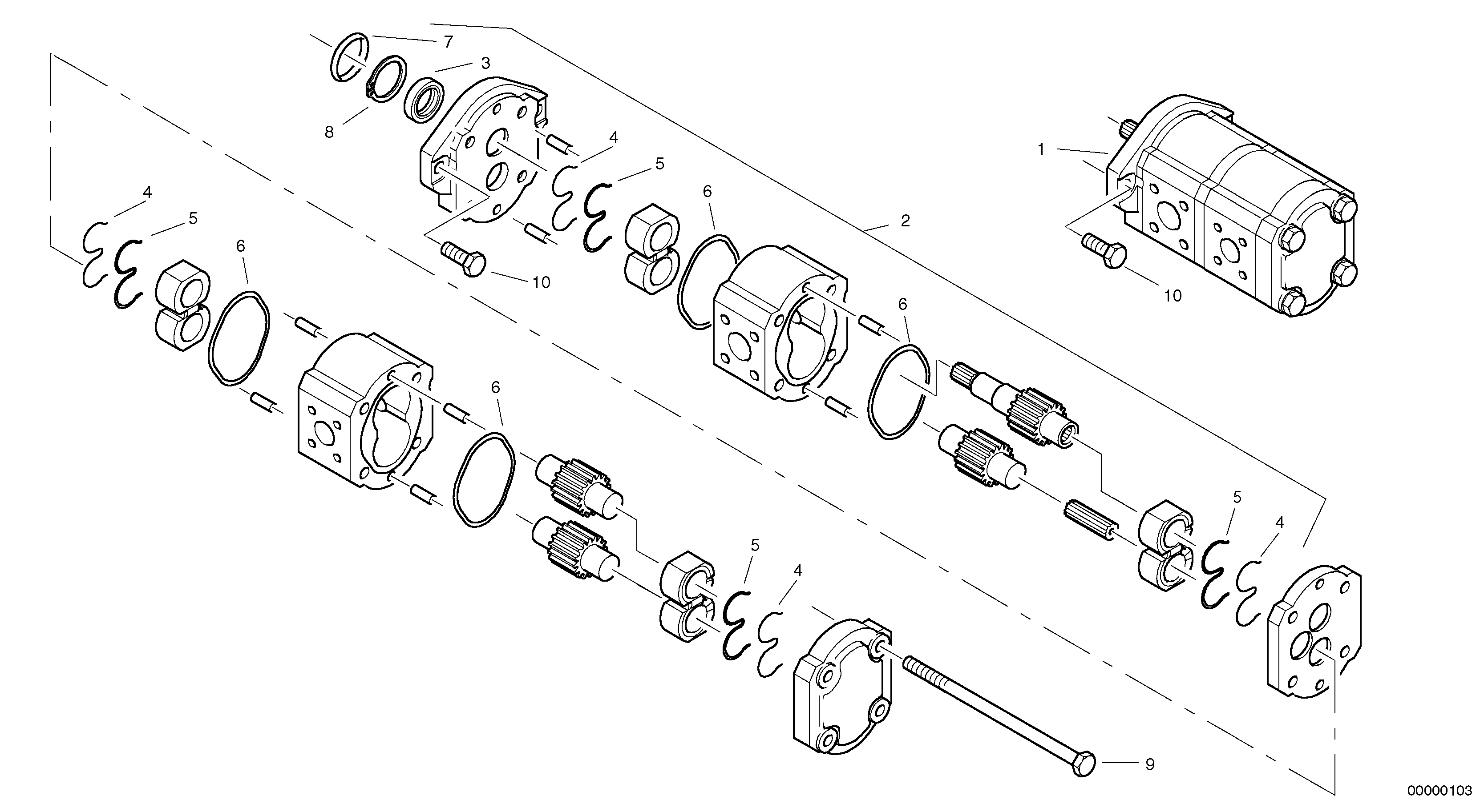 Схема запчастей Volvo L25B - 64211 Pump - working hydraulic L25B TYPE 175, S/N 0500 - TYPE 176, S/N 0001 -