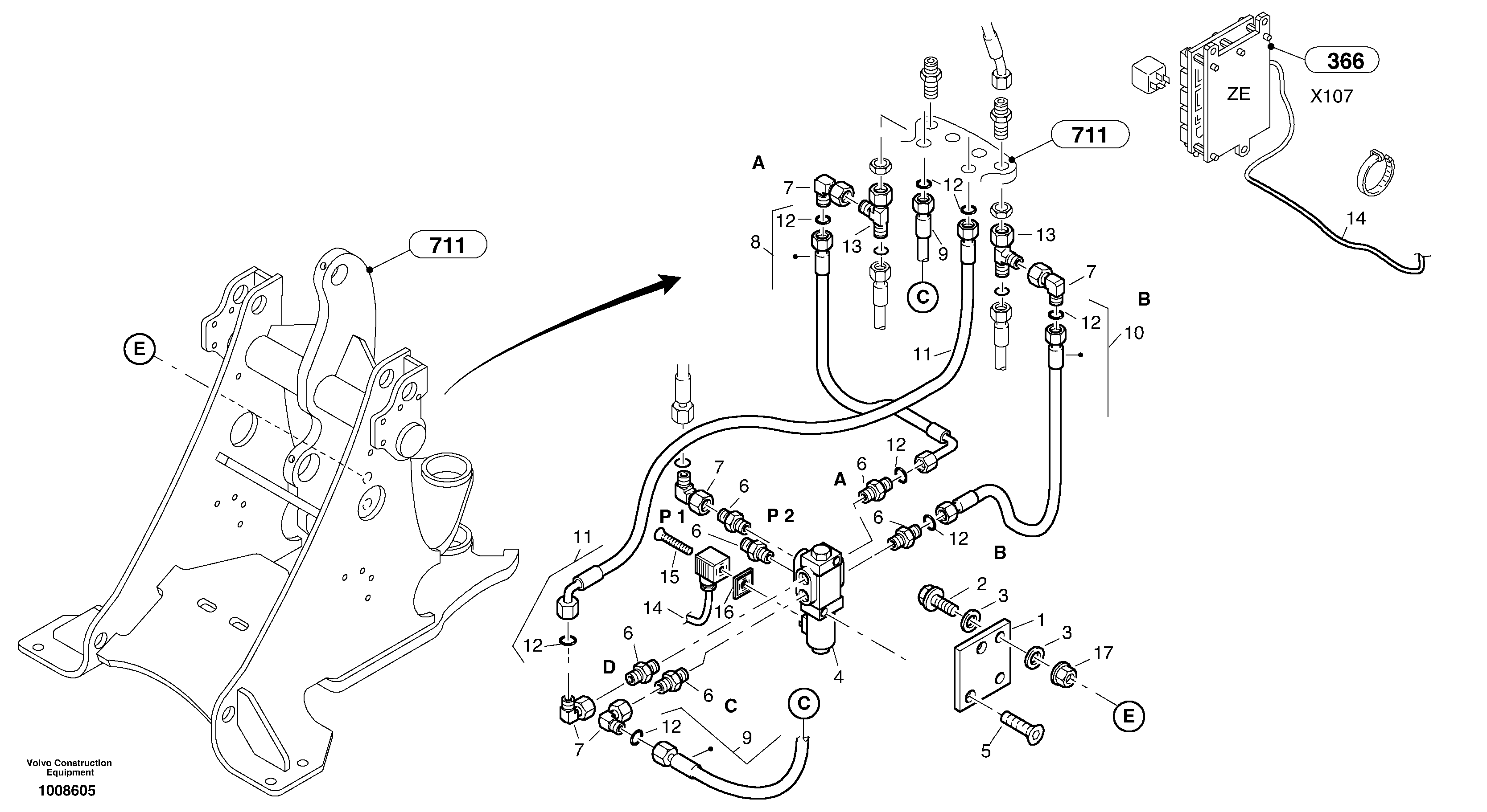 Схема запчастей Volvo L25B - 86045 Hydraulic function - Nr. 3 L25B TYPE 175, S/N 0500 - TYPE 176, S/N 0001 -