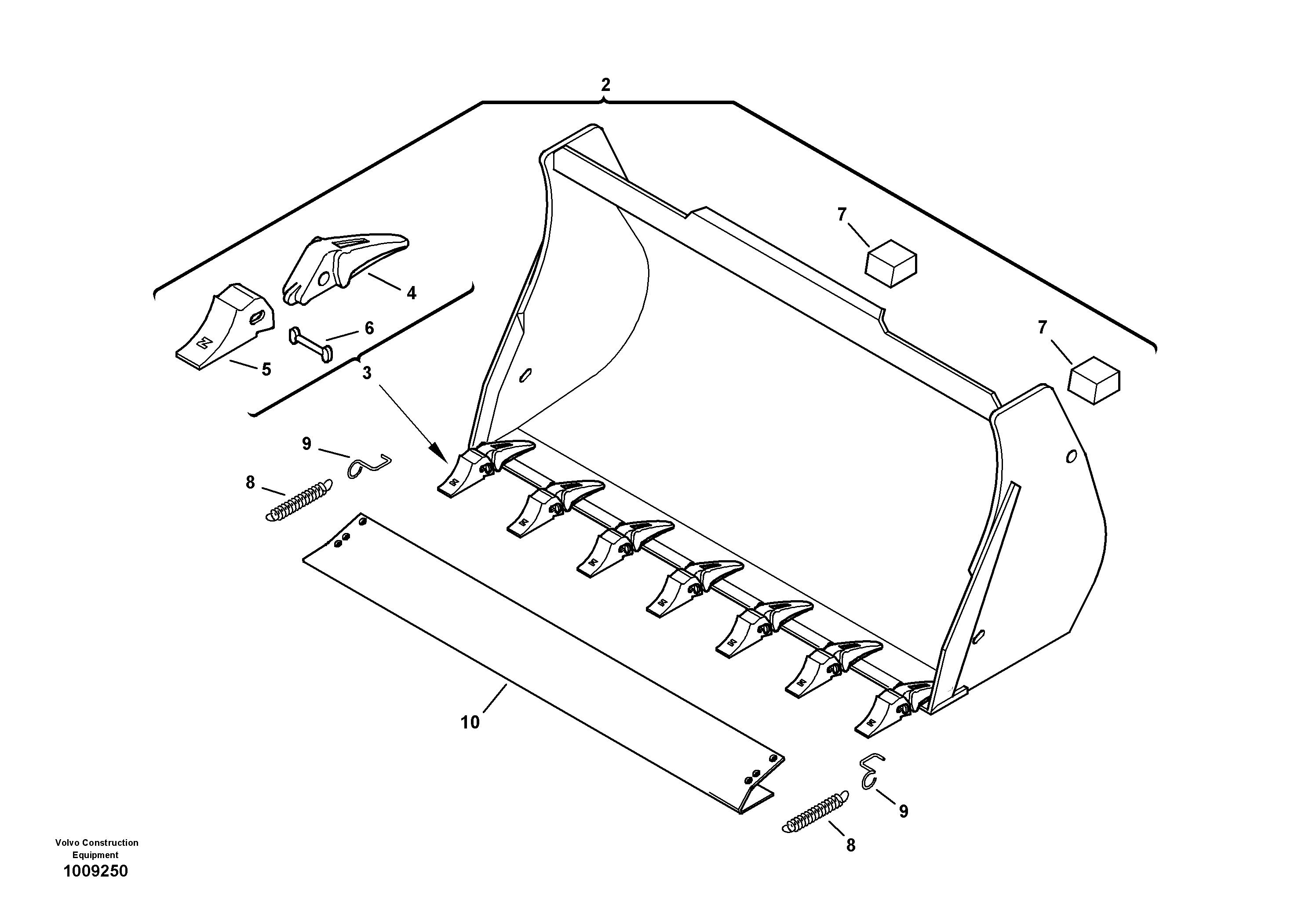 Схема запчастей Volvo L25B - 9615 Bucket with teeth L25B TYPE 175, S/N 0500 - TYPE 176, S/N 0001 -
