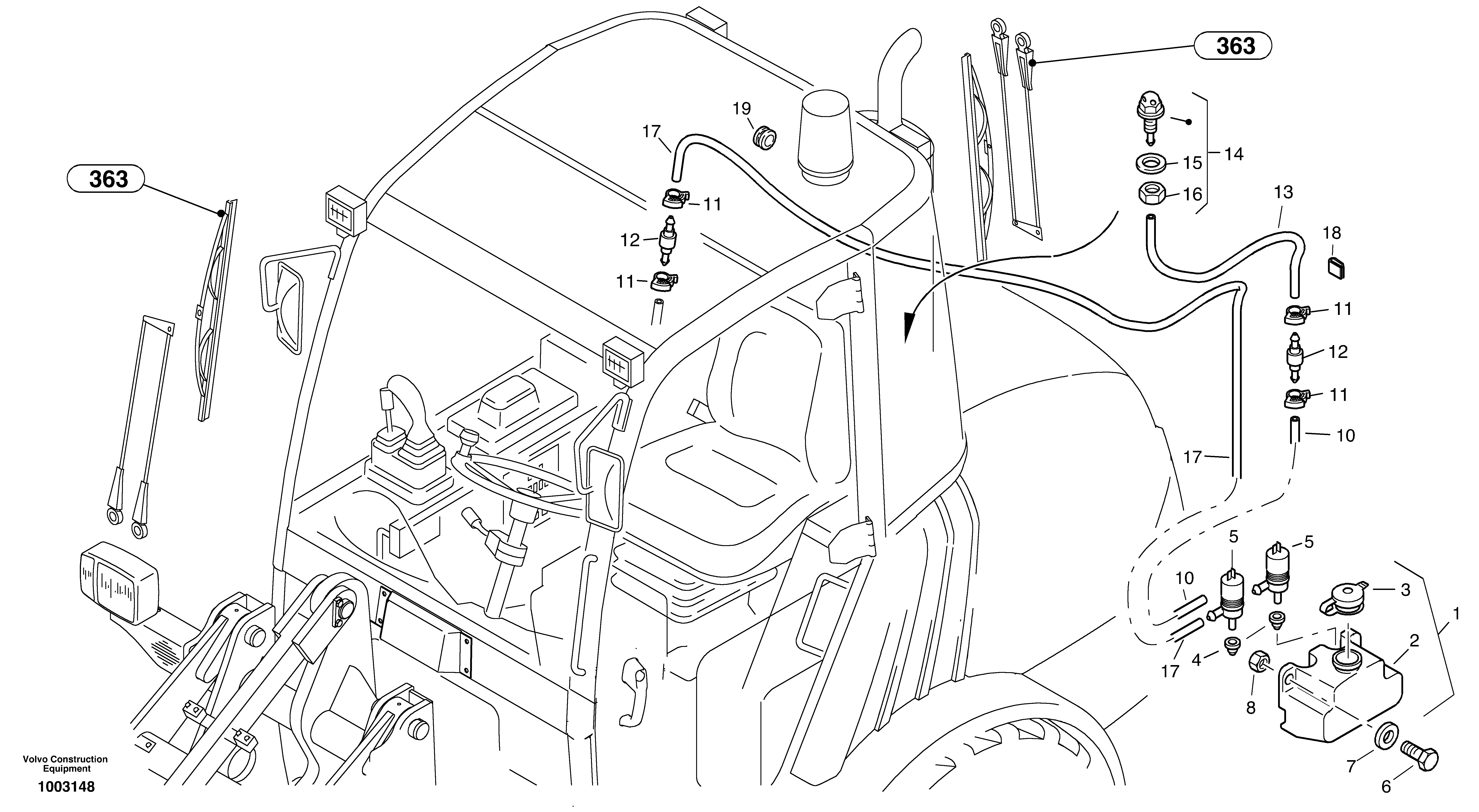 Схема запчастей Volvo L25B - 88104 Windscreen washer system L25B TYPE 175 SER NO - 0499