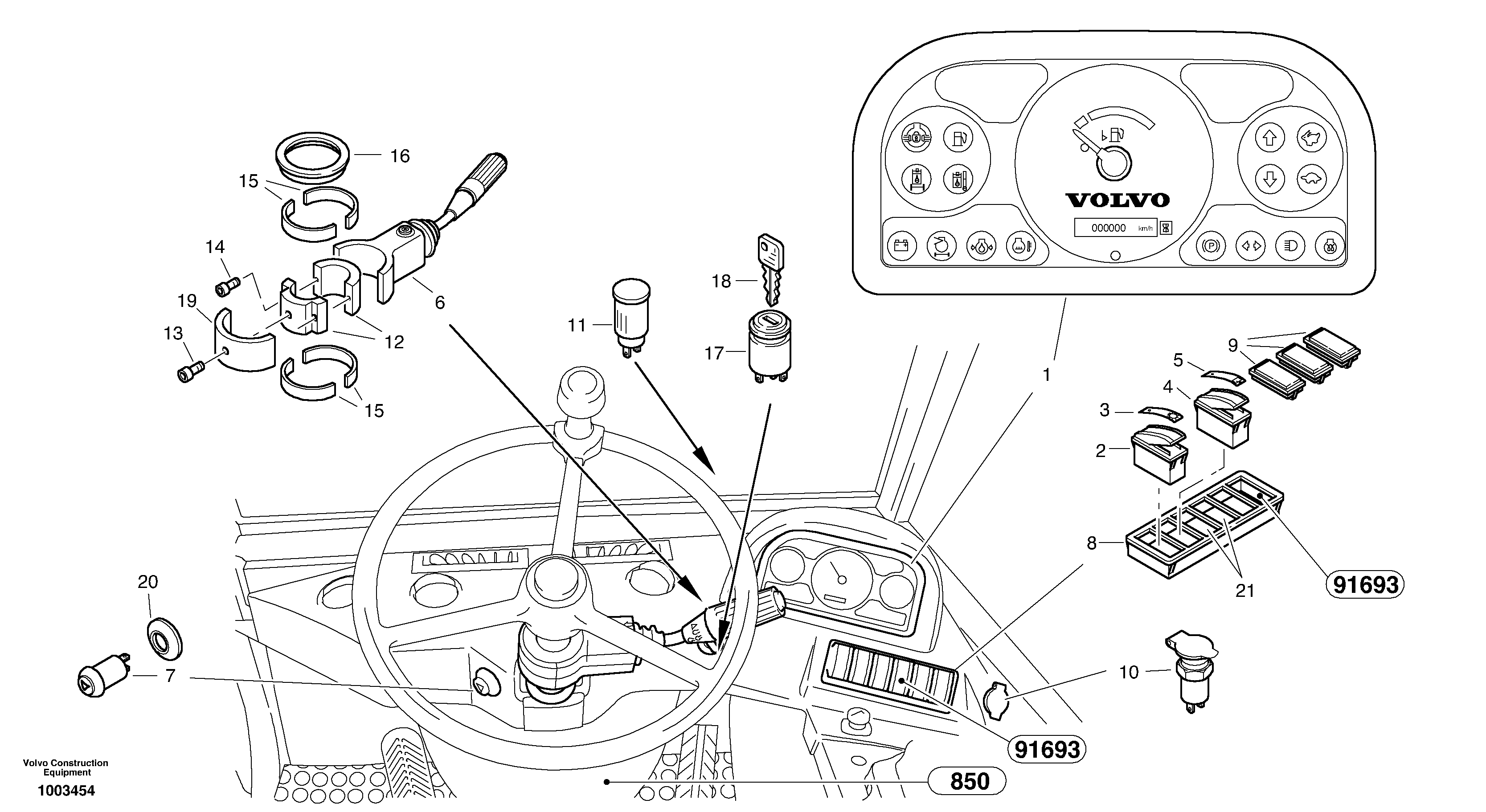 Схема запчастей Volvo L25B - 40056 Instruments panel L25B TYPE 175 SER NO - 0499
