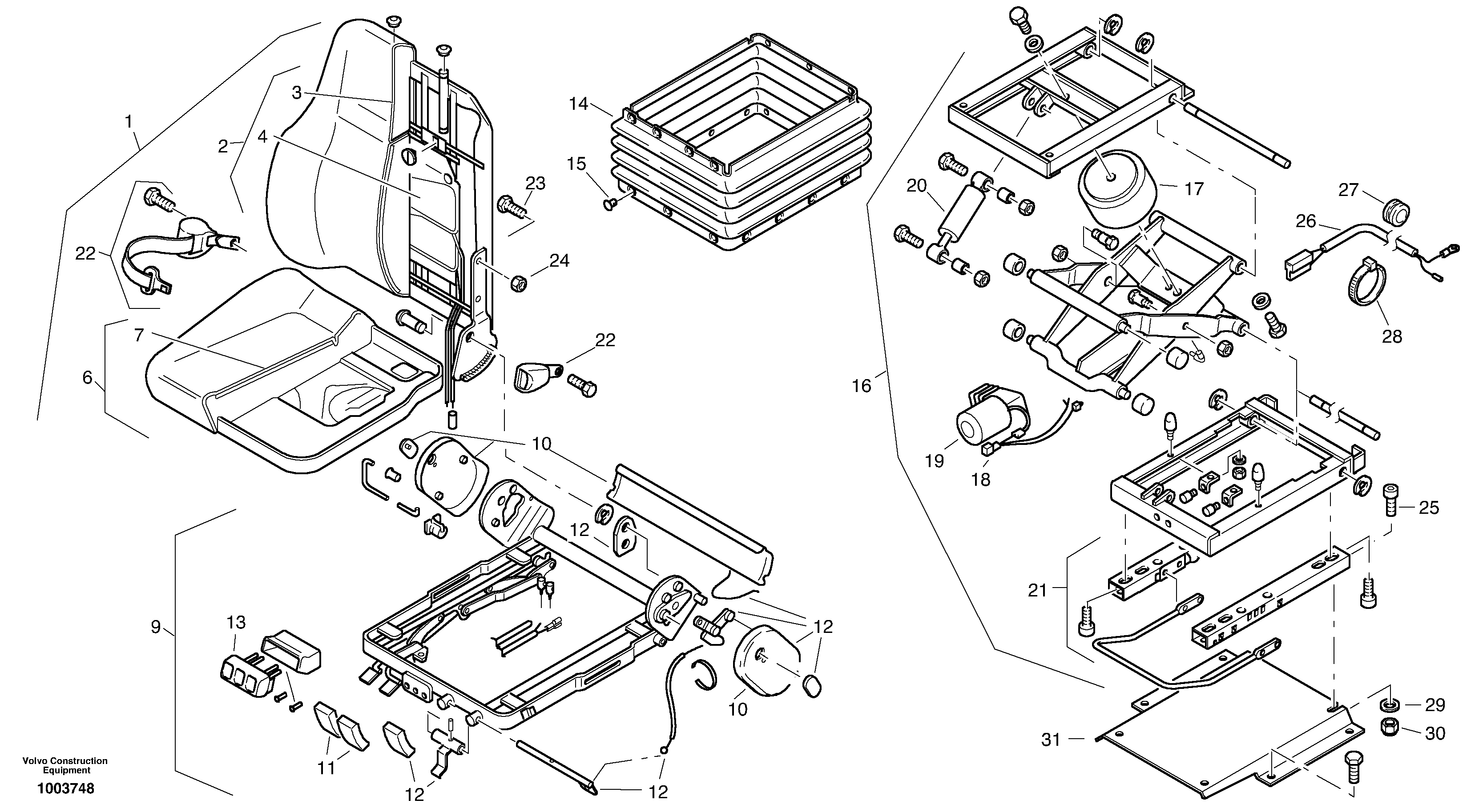 Схема запчастей Volvo L25B - 105092 Operators seat, air suspensioned with fitting parts L25B TYPE 175 SER NO - 0499