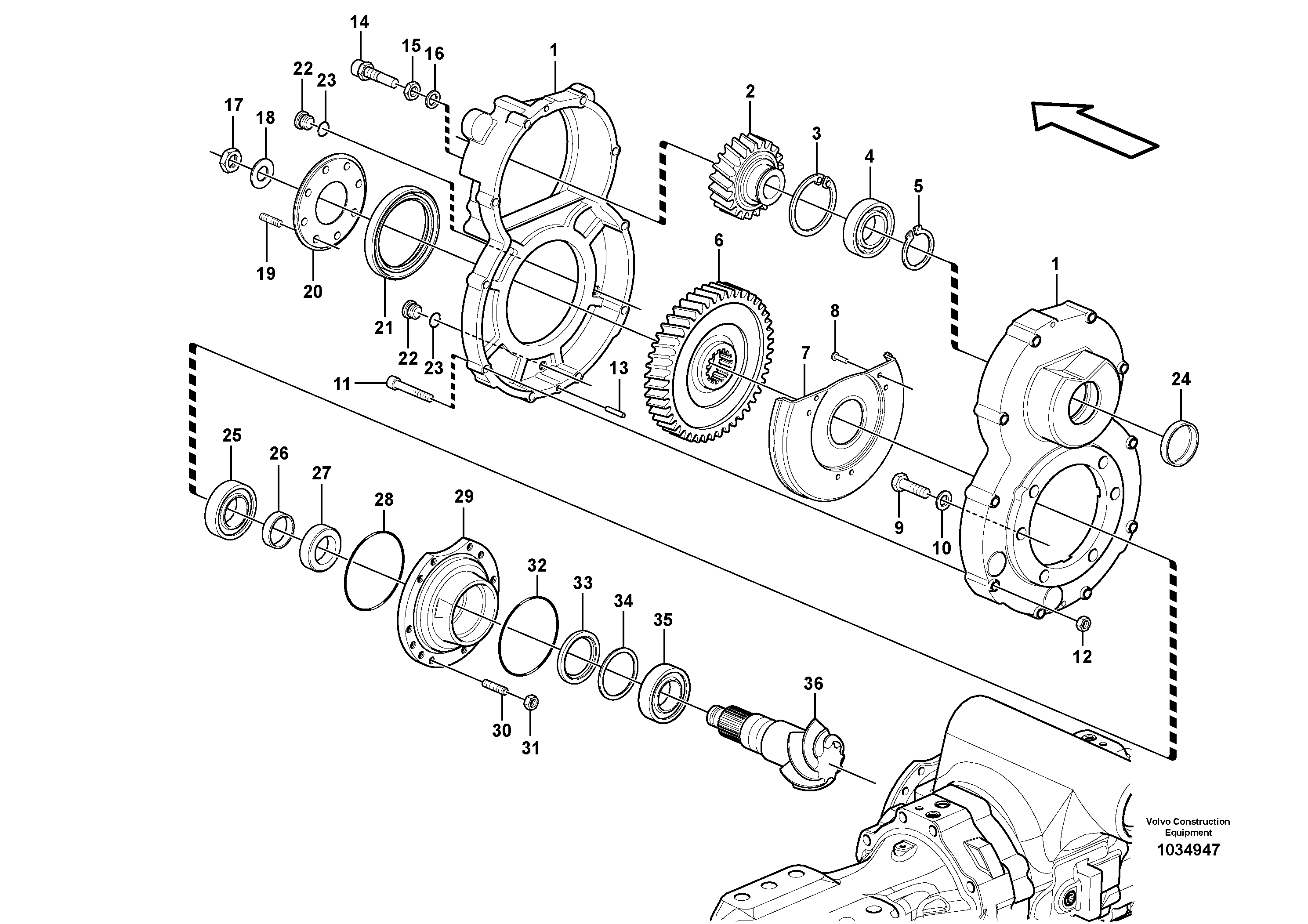 Схема запчастей Volvo L50F - 85186 Transfer gear box L50F