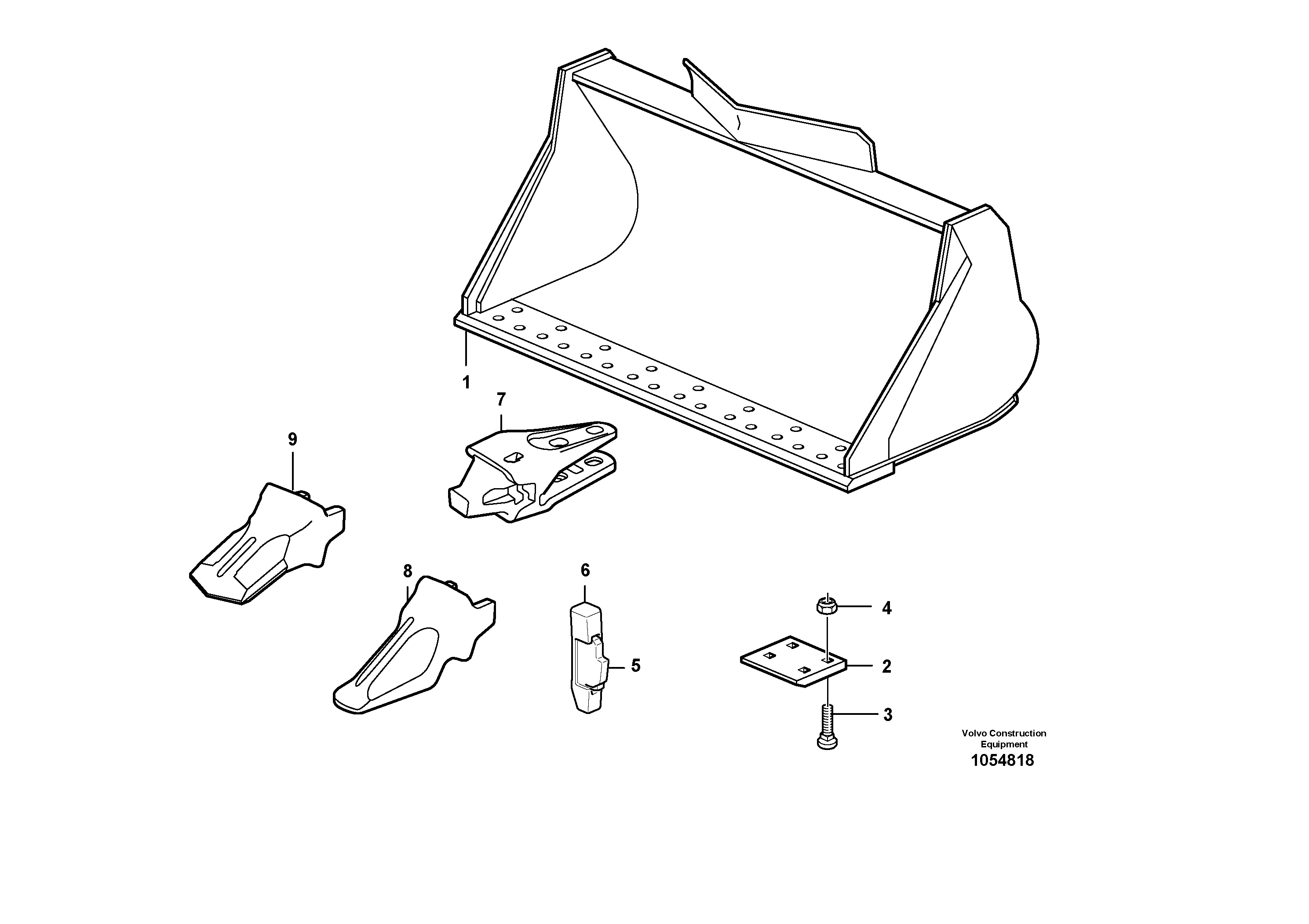 Схема запчастей Volvo L20F - 106946 Bucket, straight lip, alt. edge savers or teeth ATTACHMENTS ATT. COMPACT WHEEL LOADERS GEN. F