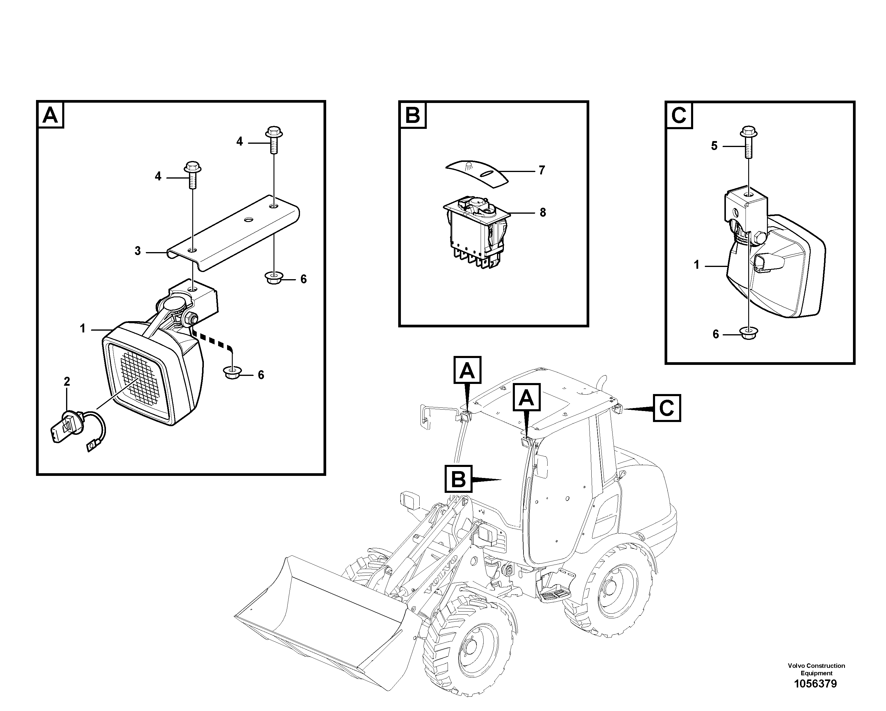 Схема запчастей Volvo L20F - 89905 Work lights L20F